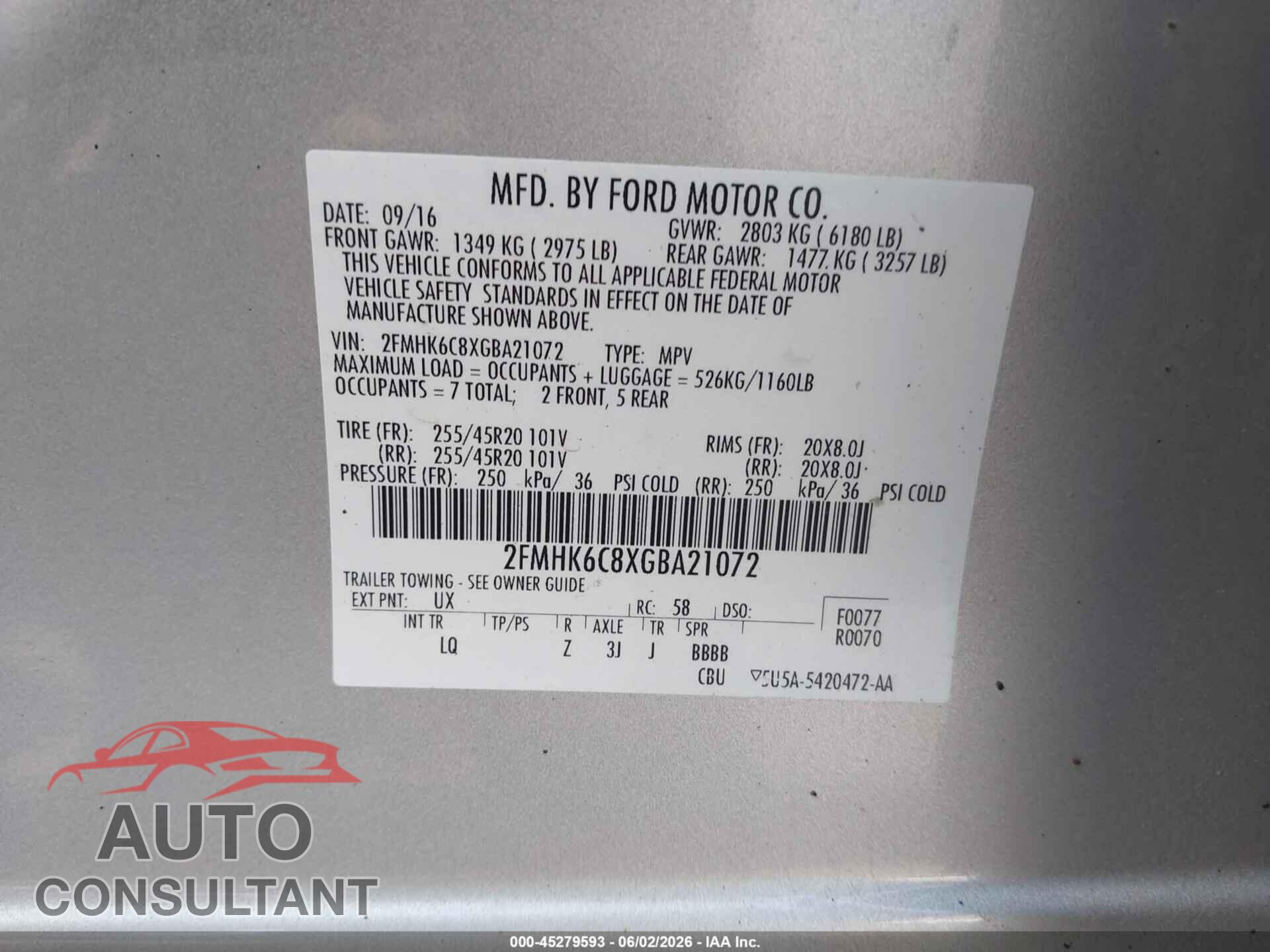 FORD FLEX 2016 - 2FMHK6C8XGBA21072