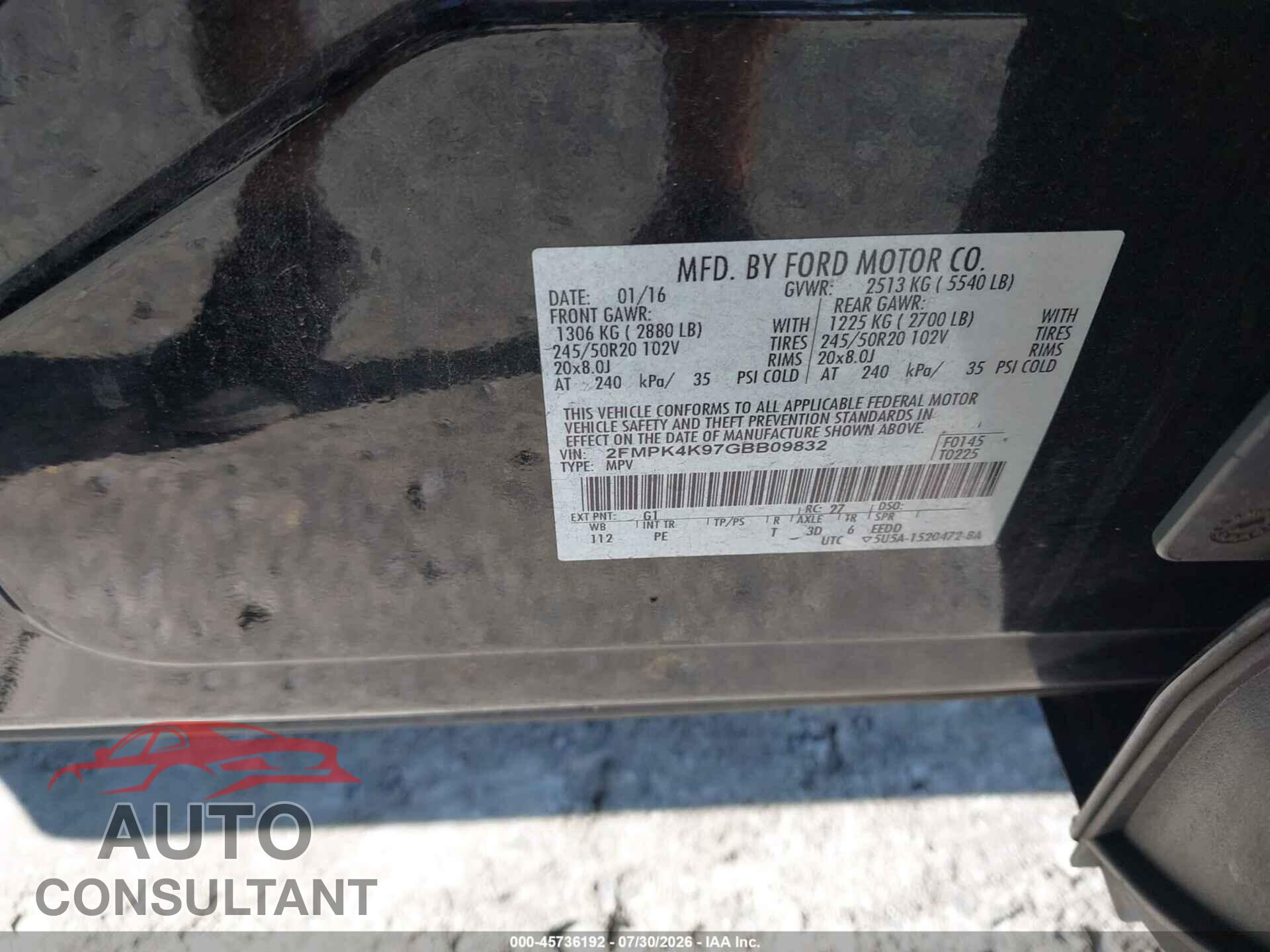 FORD EDGE 2016 - 2FMPK4K97GBB09832