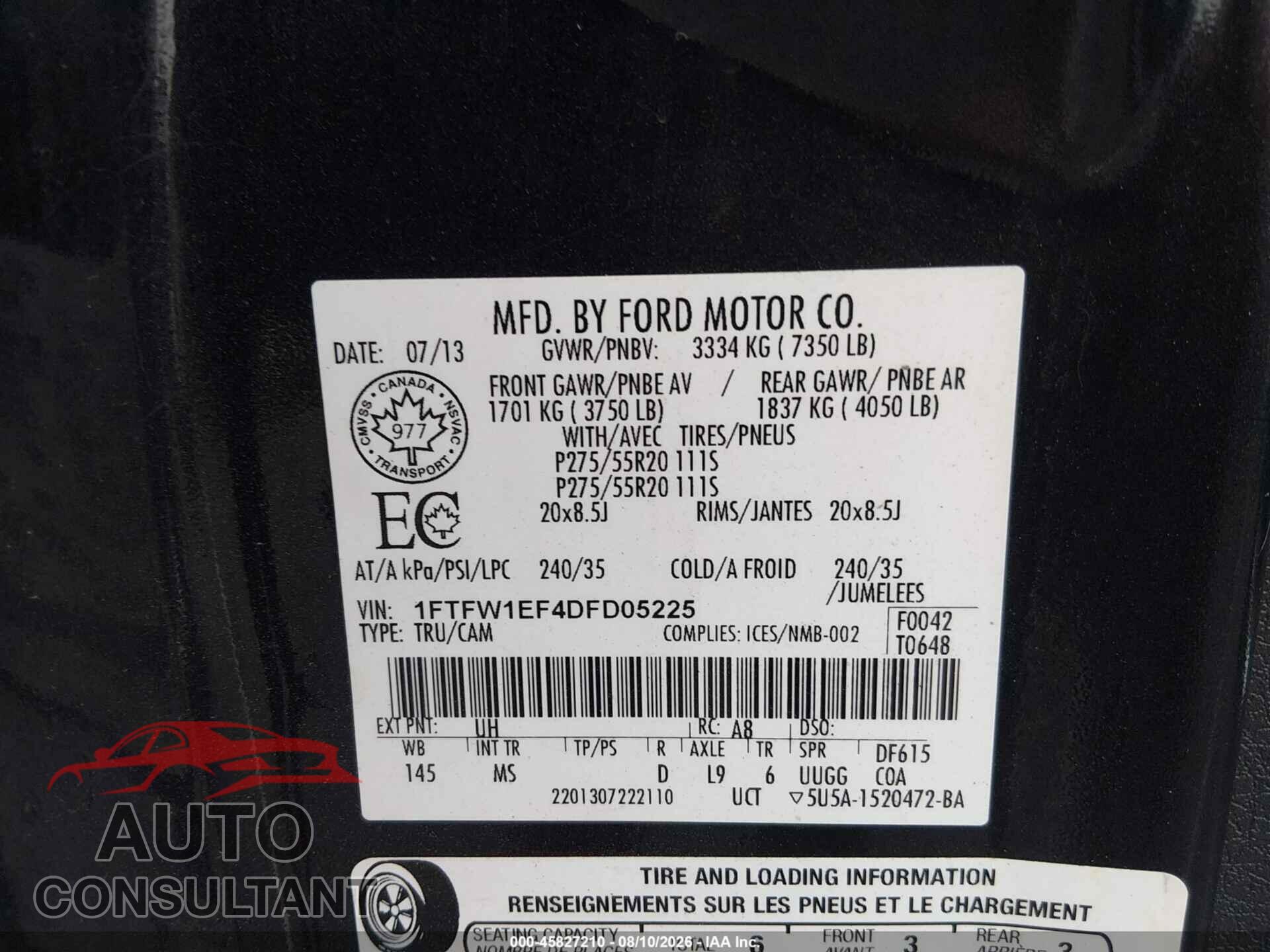 FORD F-150 2013 - 1FTFW1EF4DFD05225
