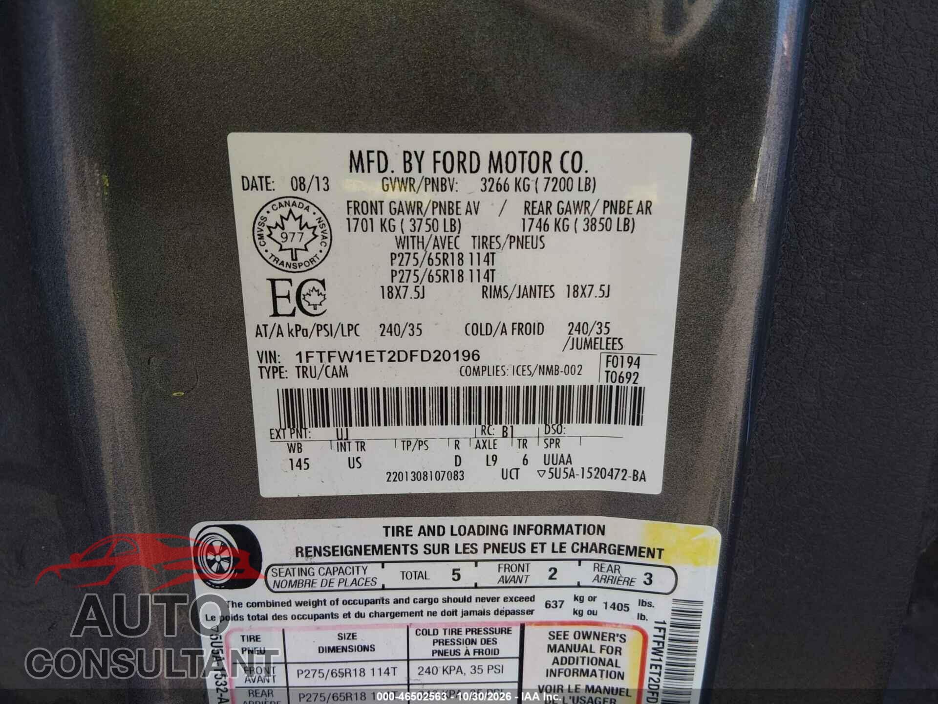FORD F-150 2013 - 1FTFW1ET2DFD20196
