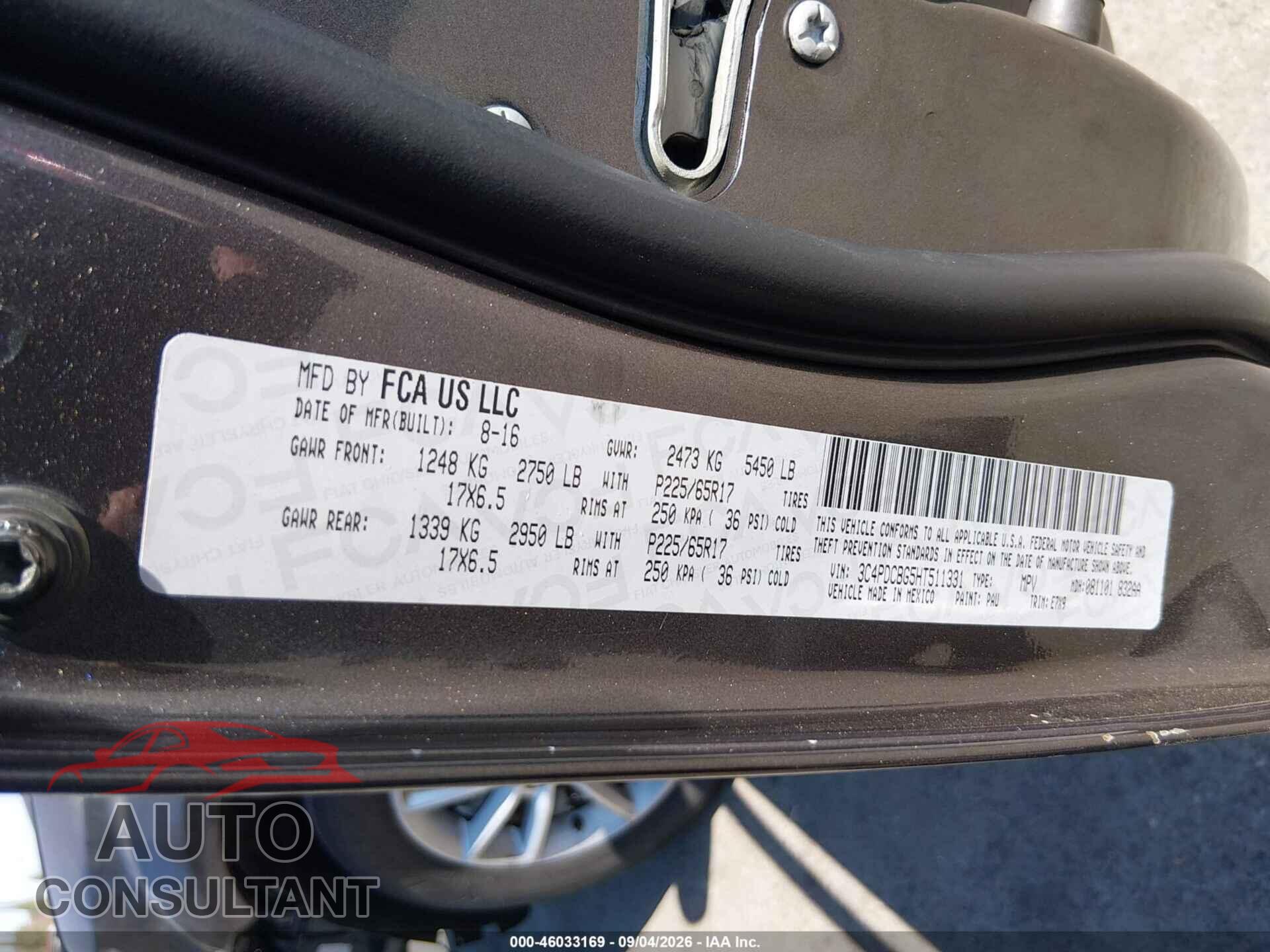 DODGE JOURNEY 2017 - 3C4PDCBG5HT511331