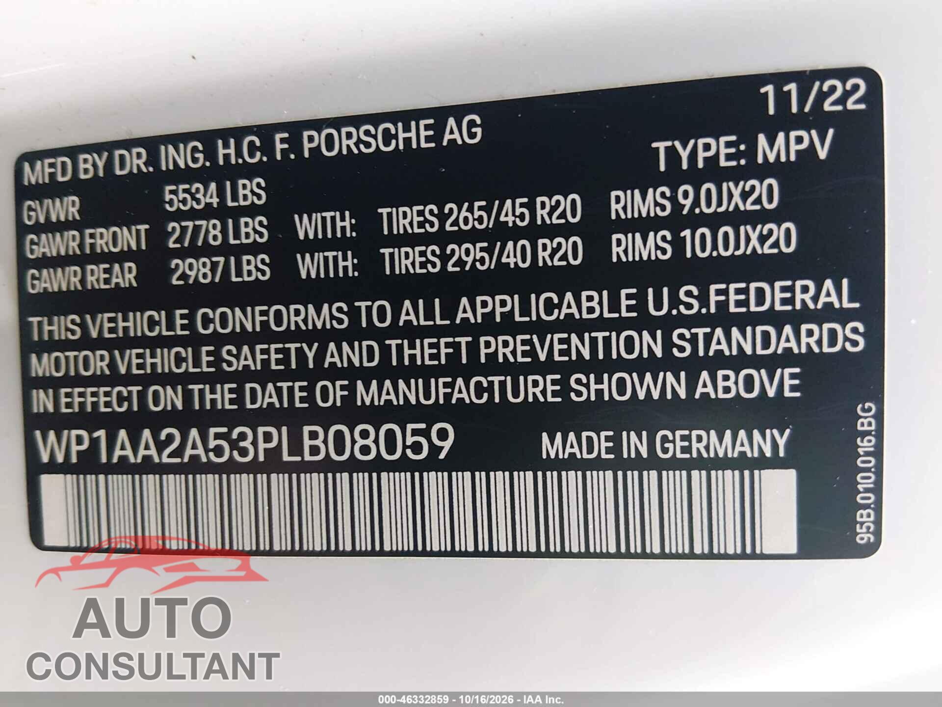 PORSCHE MACAN 2023 - WP1AA2A53PLB08059