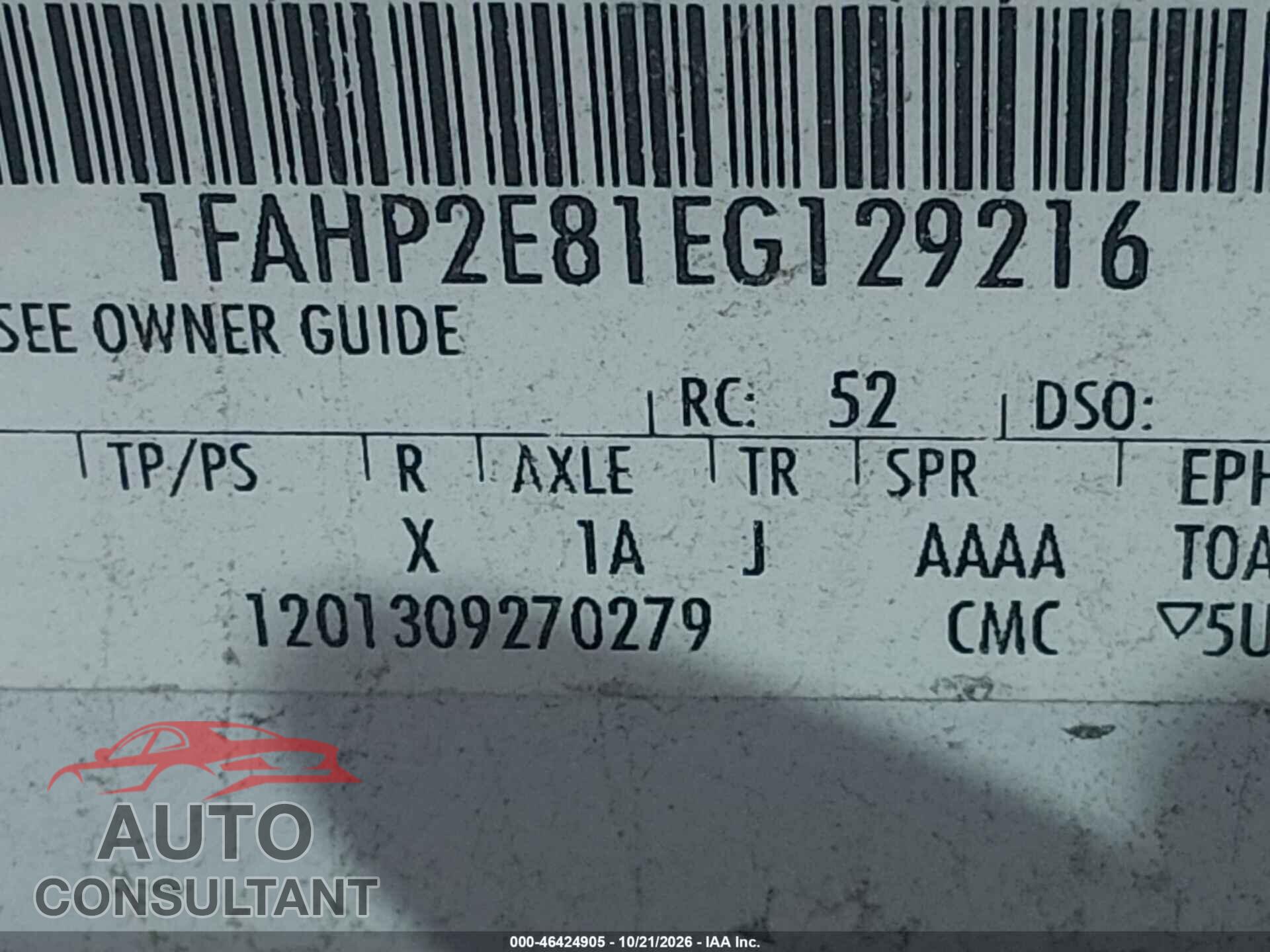 FORD TAURUS 2014 - 1FAHP2E81EG129216
