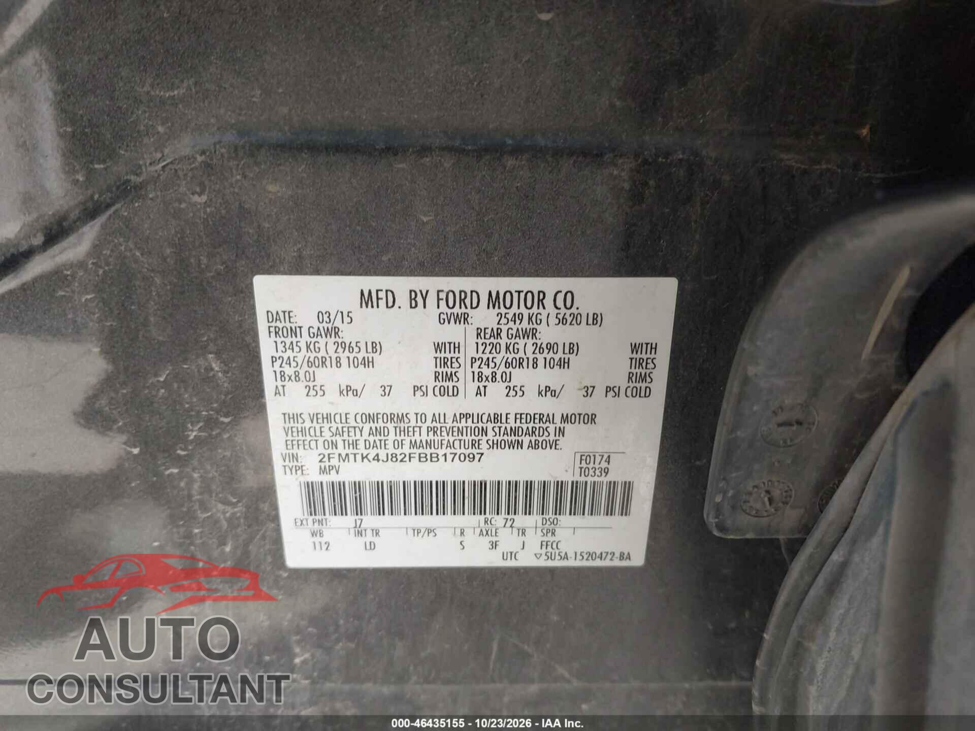 FORD EDGE 2015 - 2FMTK4J82FBB17097