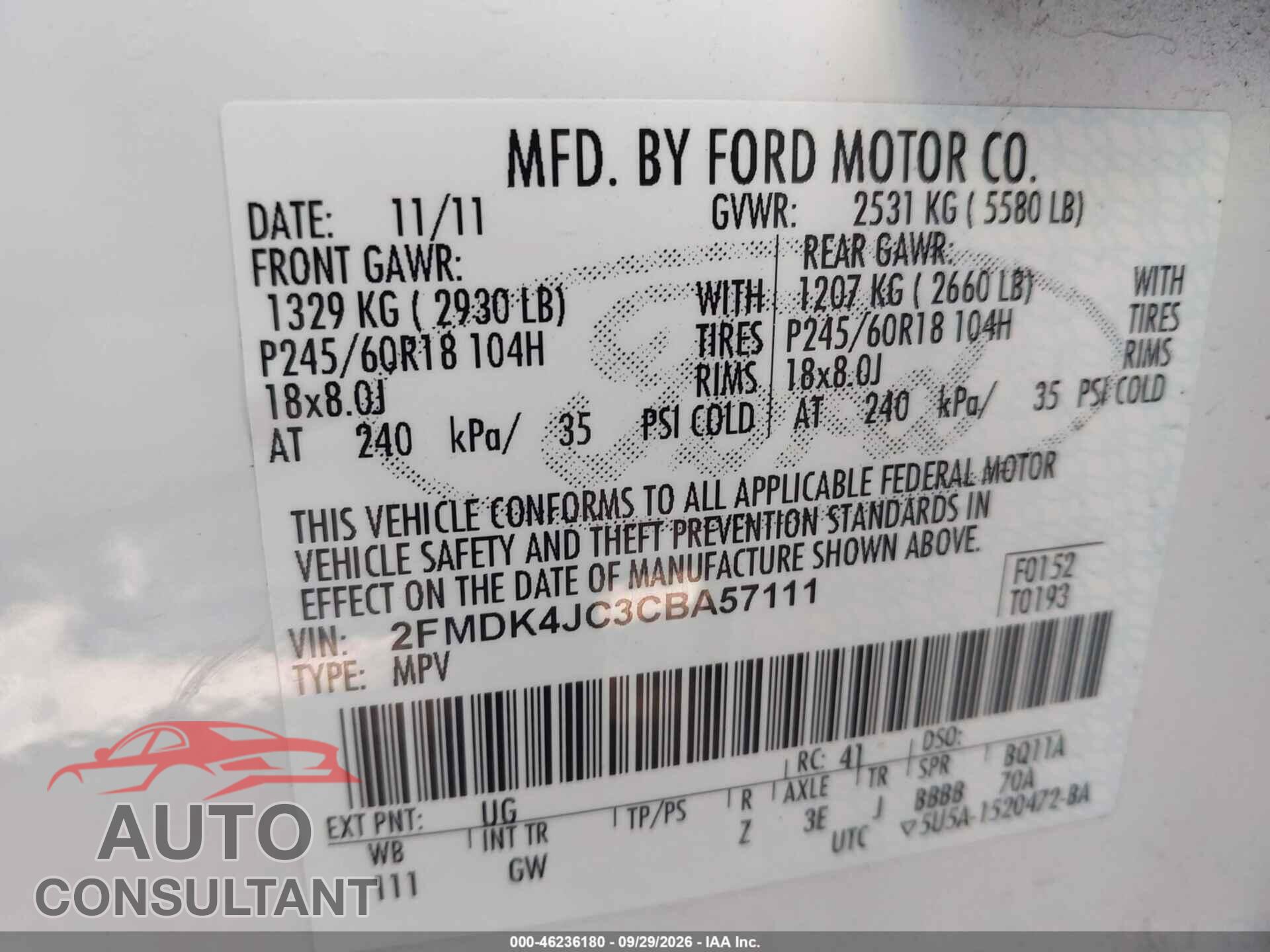 FORD EDGE 2012 - 2FMDK4JC3CBA57111
