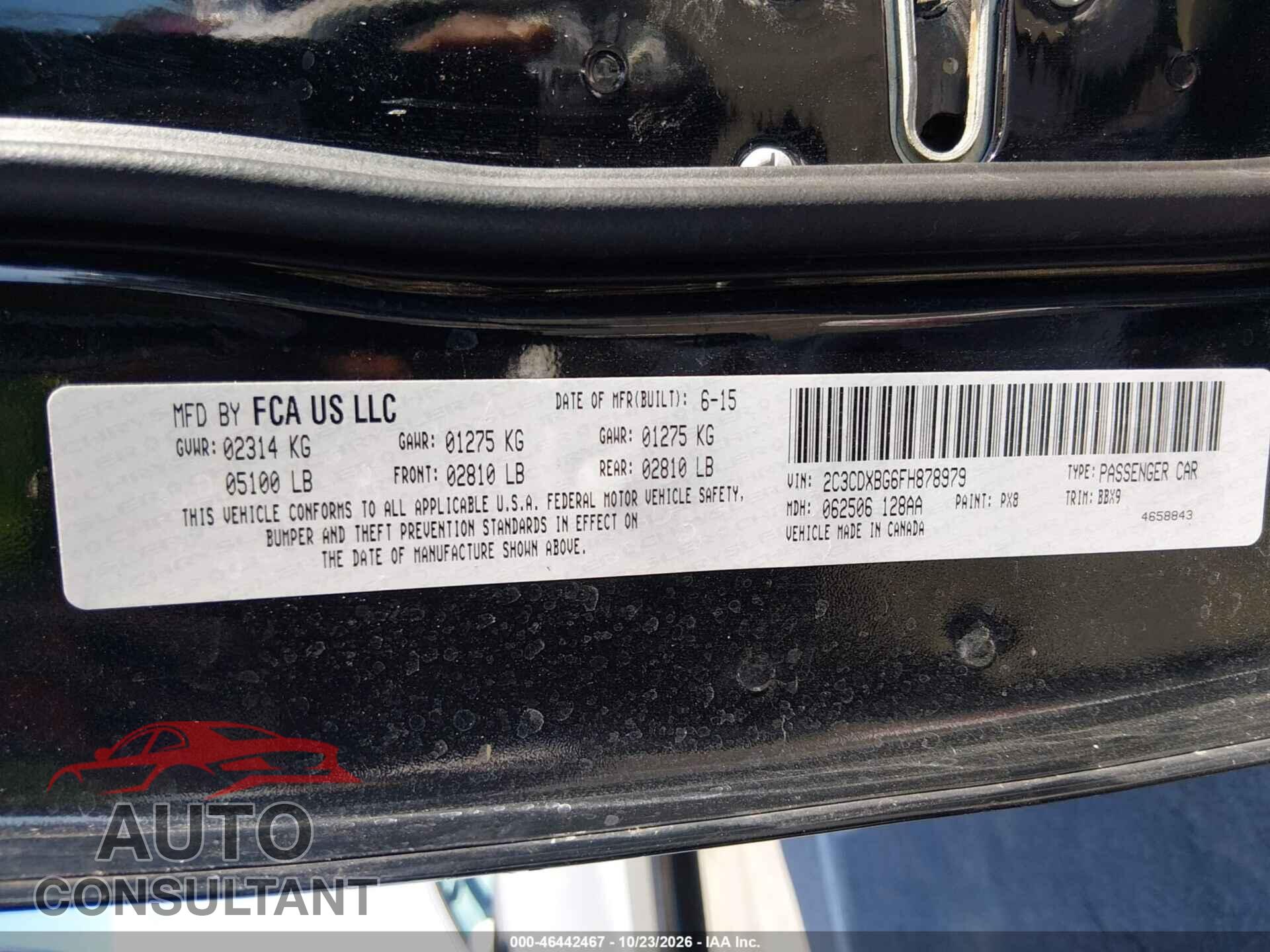 DODGE CHARGER 2015 - 2C3CDXBG6FH878979