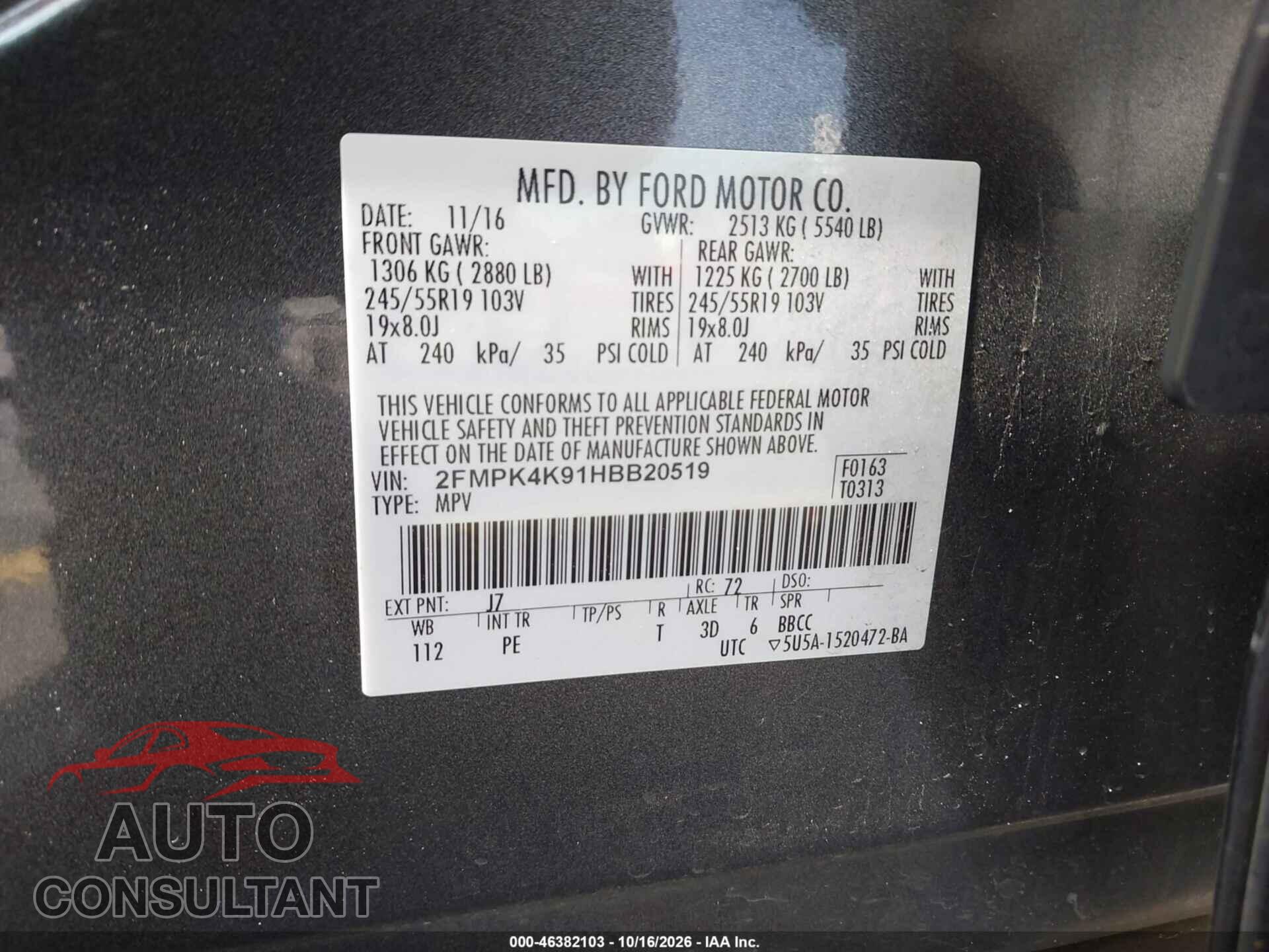 FORD EDGE 2017 - 2FMPK4K91HBB20519