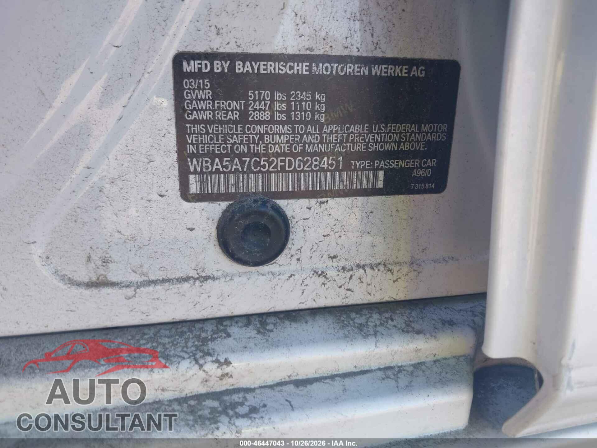 BMW 528I 2015 - WBA5A7C52FD628451