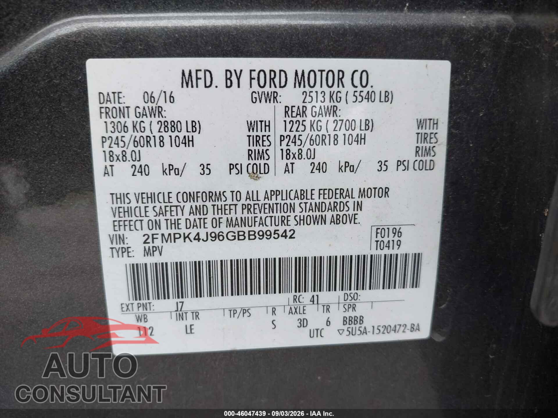 FORD EDGE 2016 - 2FMPK4J96GBB99542