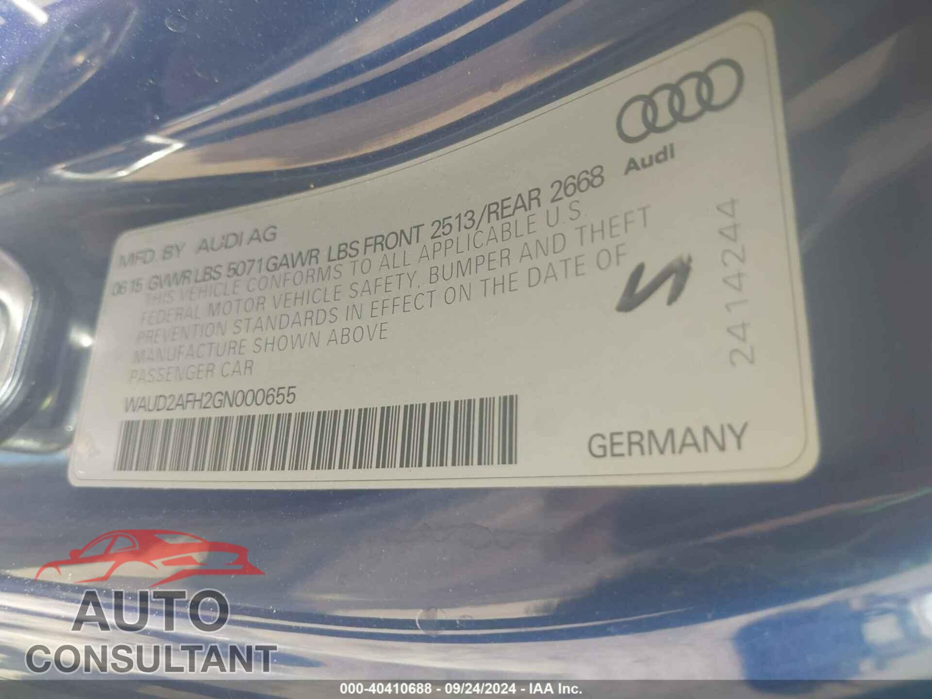 AUDI A5 2016 - WAUD2AFH2GN000655