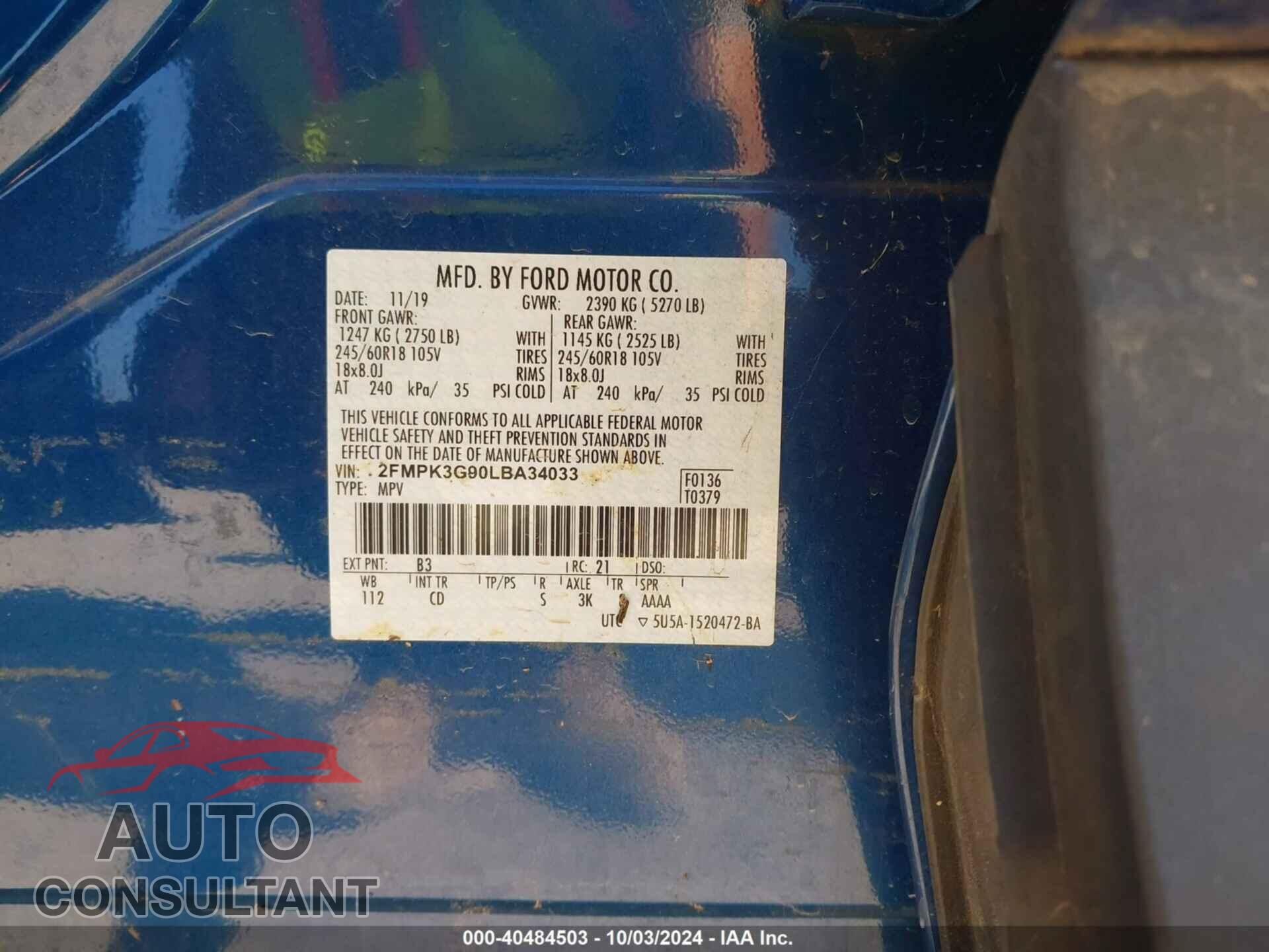 FORD EDGE 2020 - 2FMPK3G90LBA34033