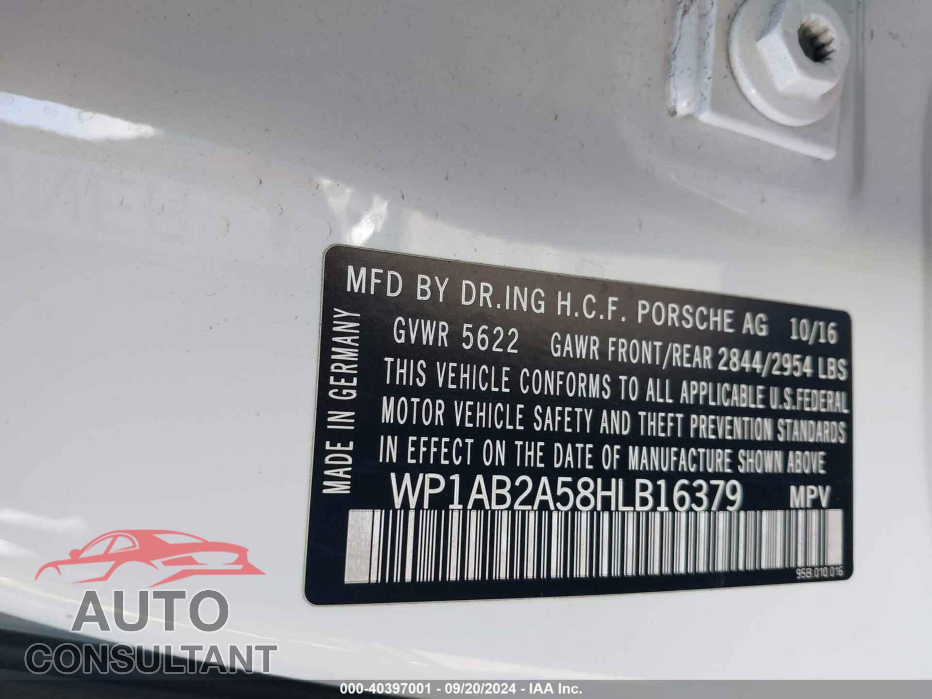 PORSCHE MACAN 2017 - WP1AB2A58HLB16379