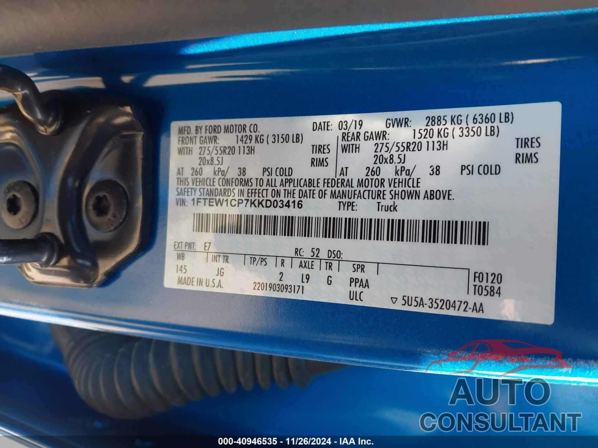 FORD F-150 2019 - 1FTEW1CP7KKD03416