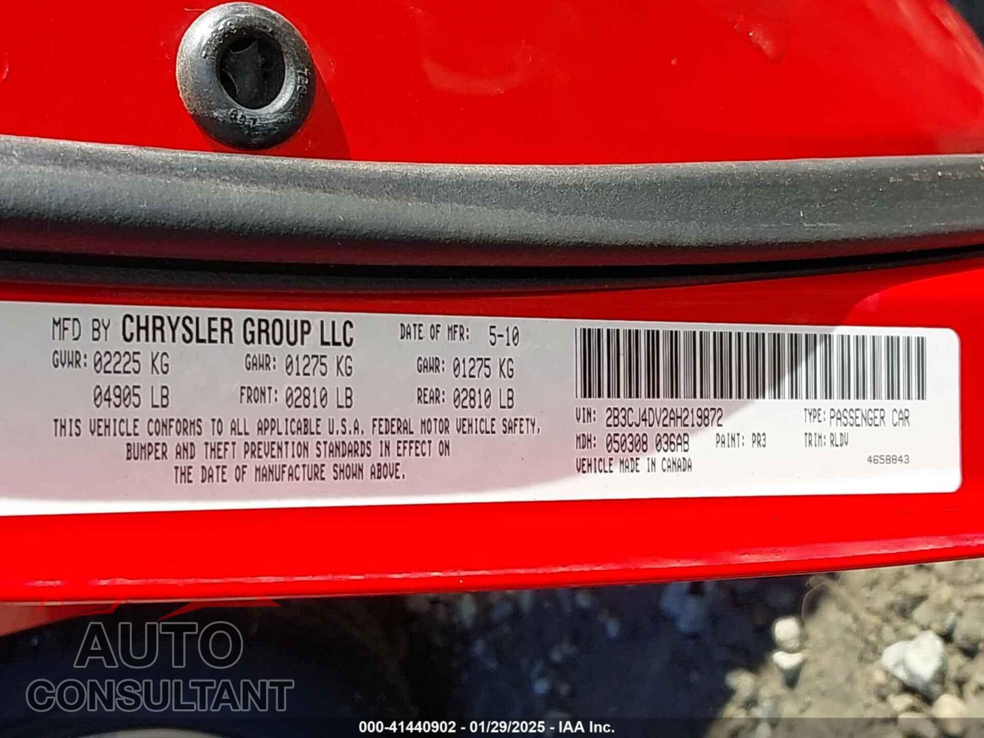 DODGE CHALLENGER 2010 - 2B3CJ4DV2AH219872