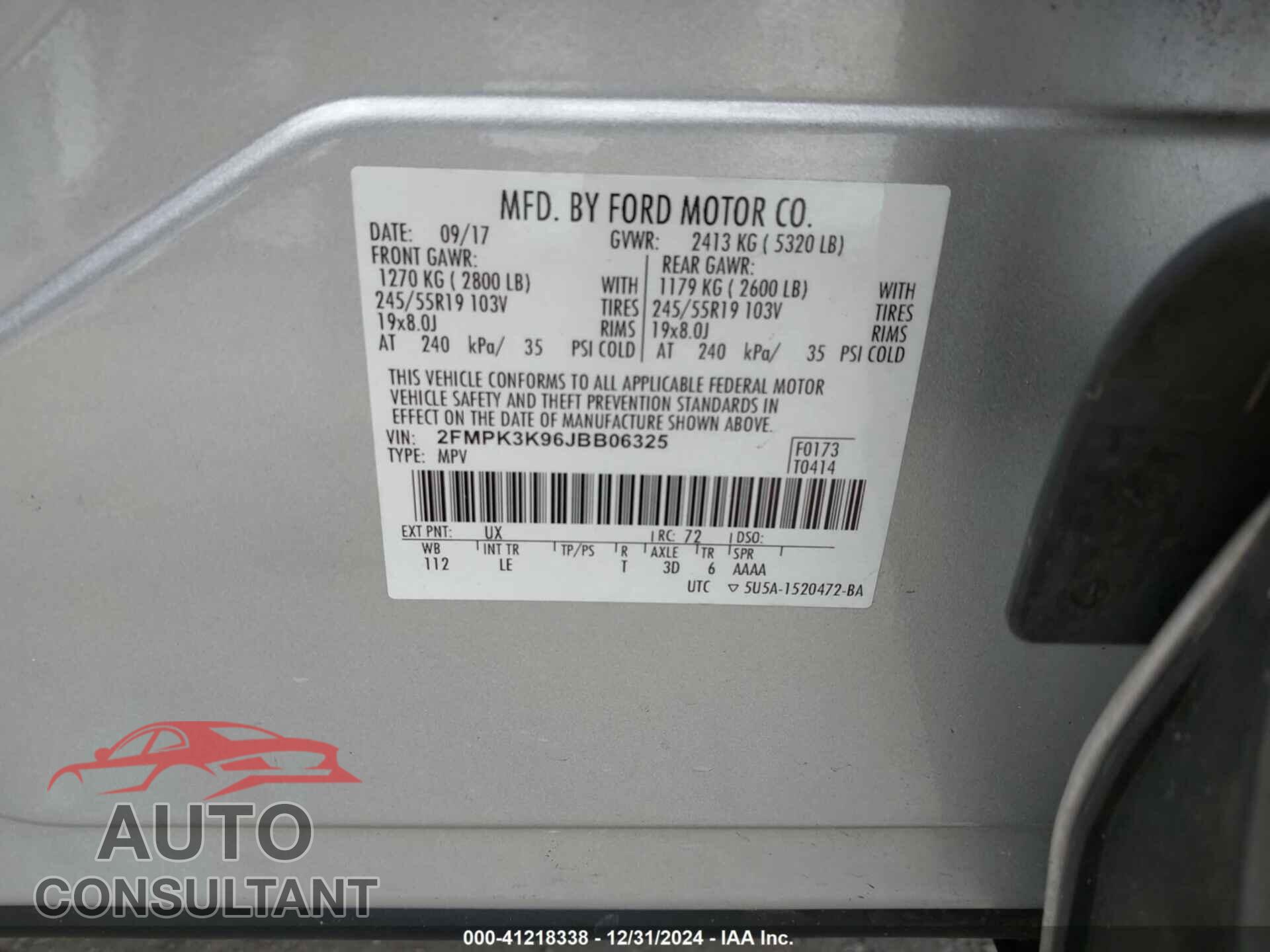 FORD EDGE 2018 - 2FMPK3K96JBB06325