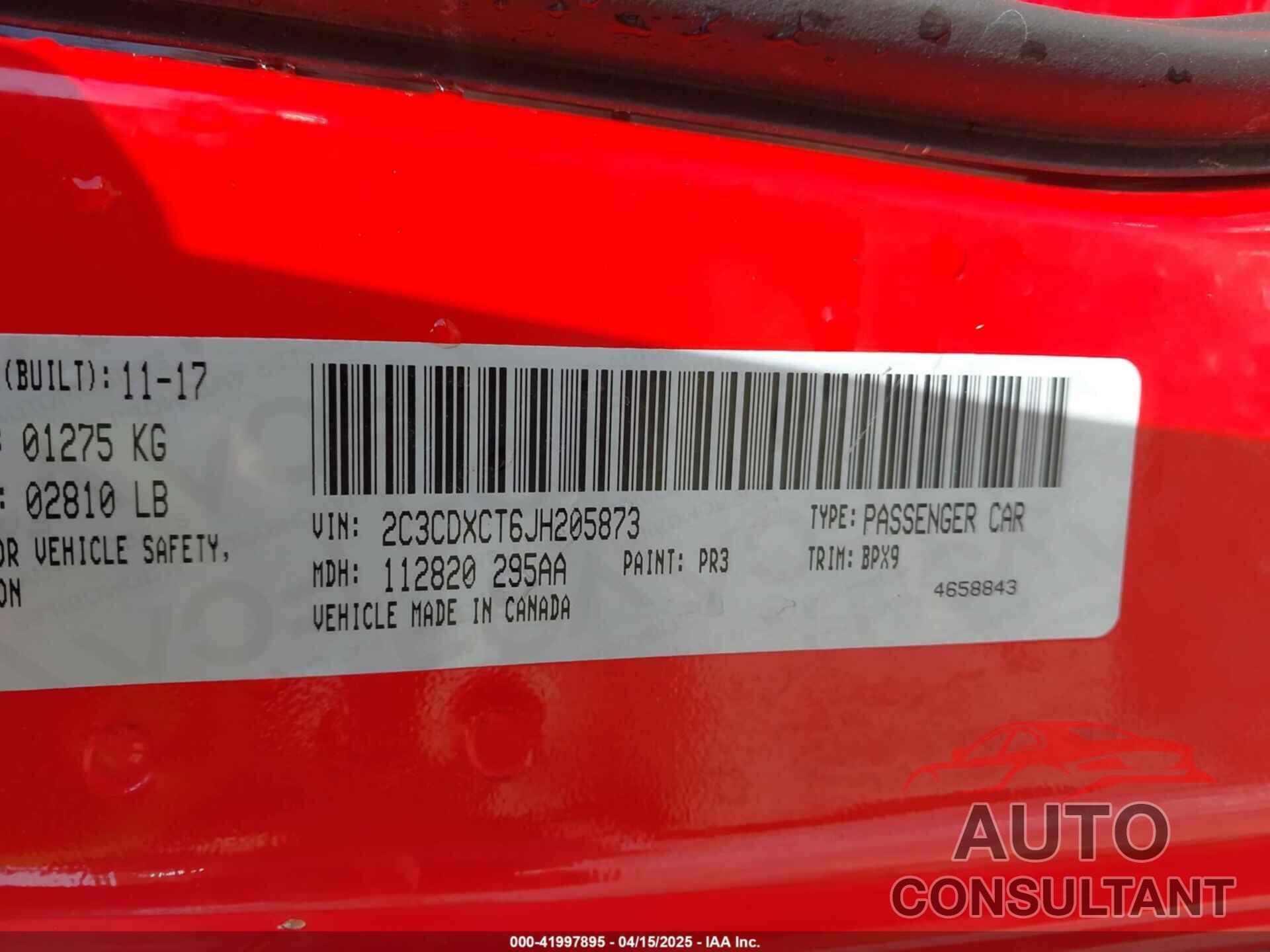 DODGE CHARGER 2018 - 2C3CDXCT6JH205873