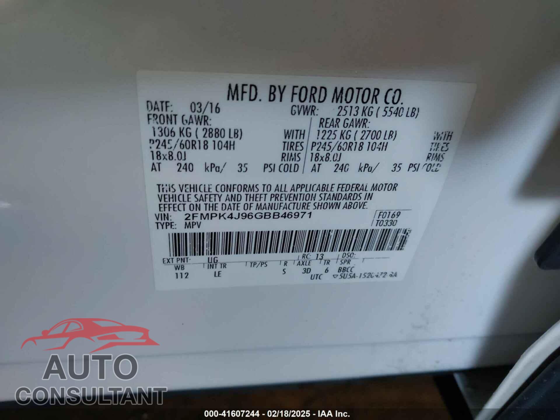 FORD EDGE 2016 - 2FMPK4J96GBB46971