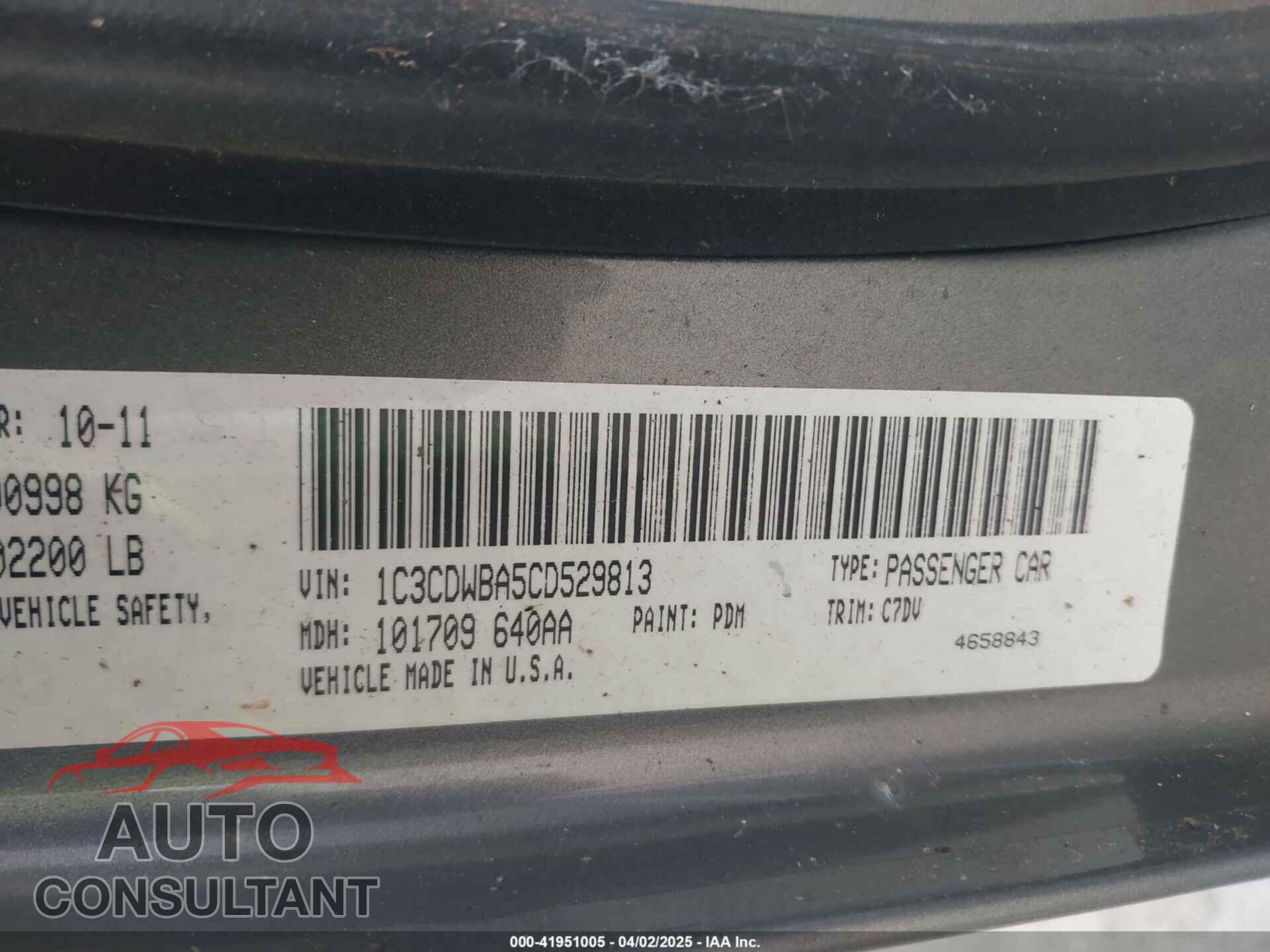 DODGE CALIBER 2012 - 1C3CDWBA5CD529813