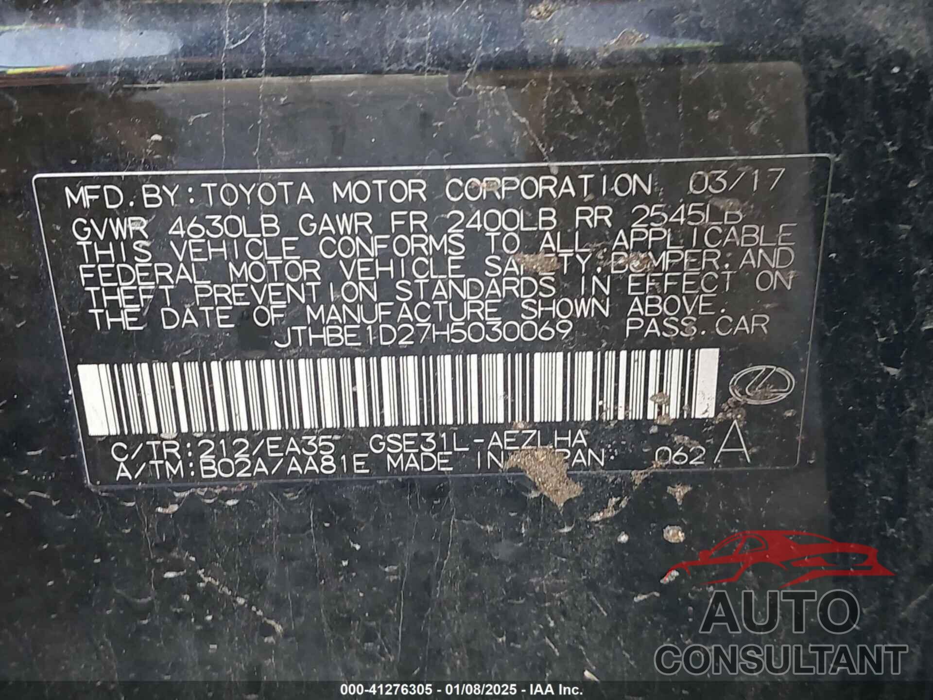 LEXUS IS 350 2017 - JTHBE1D27H5030069