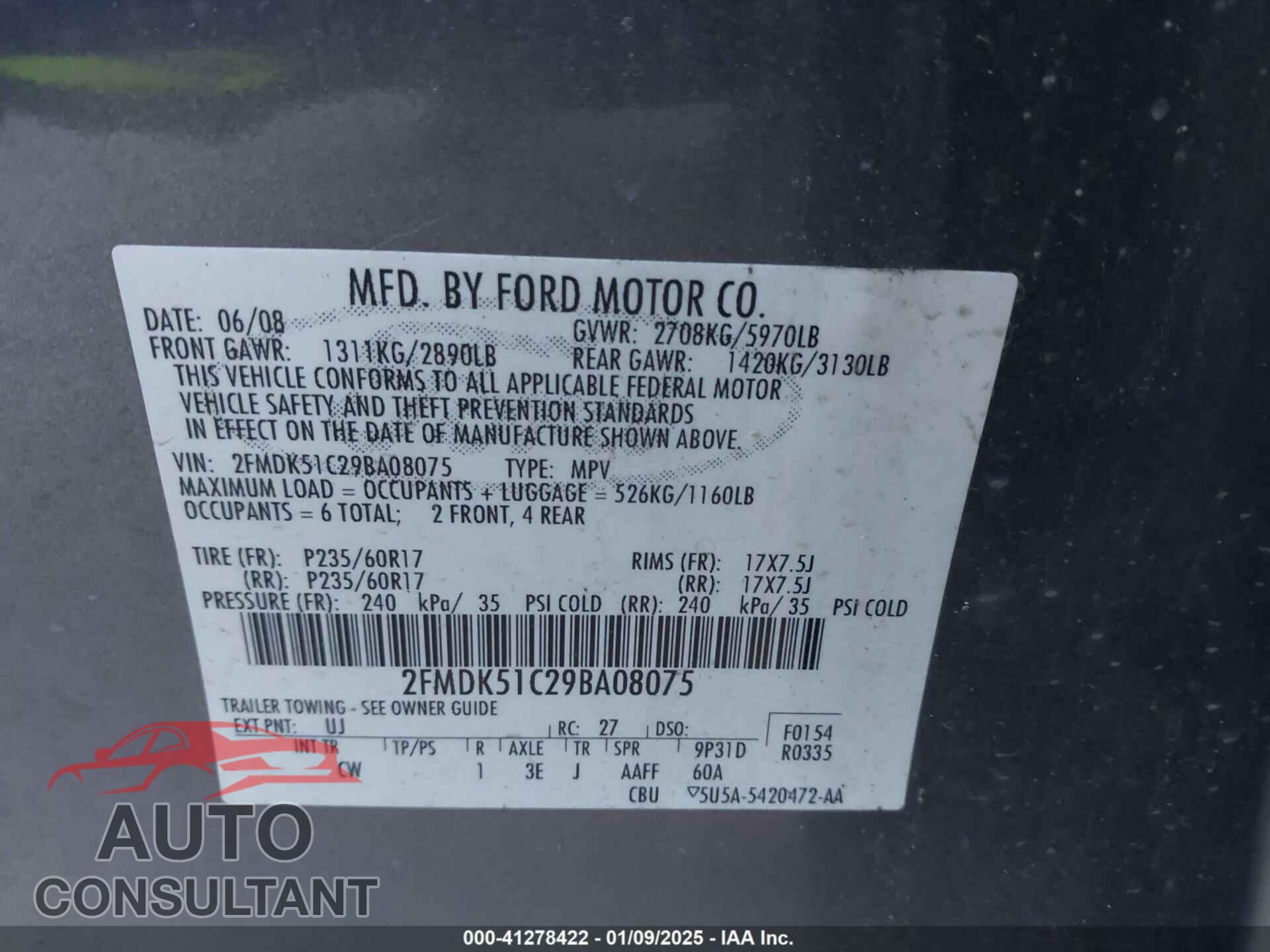 FORD FLEX 2009 - 2FMDK51C29BA08075