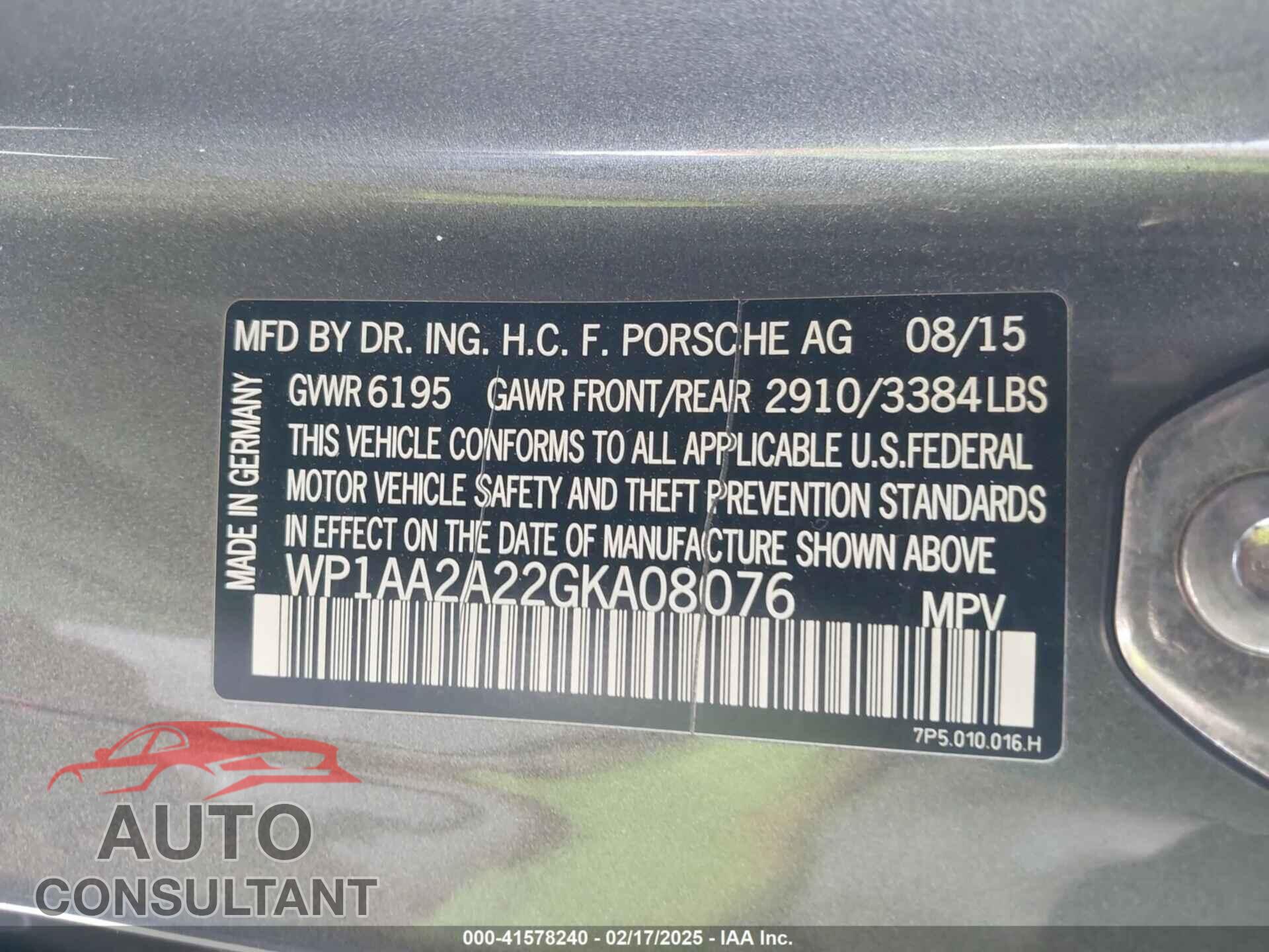 PORSCHE CAYENNE 2016 - WP1AA2A22GKA08076