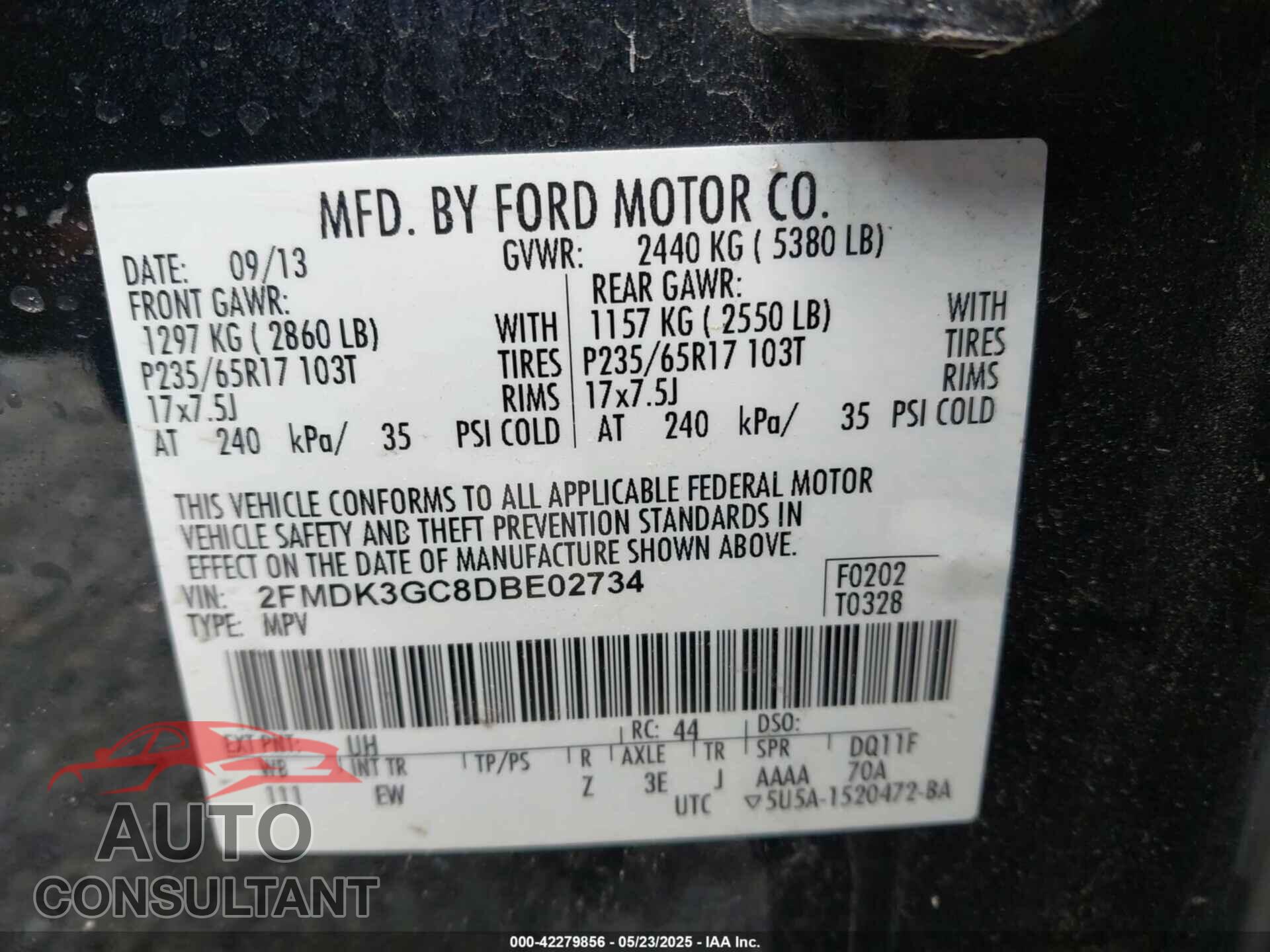 FORD EDGE 2013 - 2FMDK3GC8DBE02734