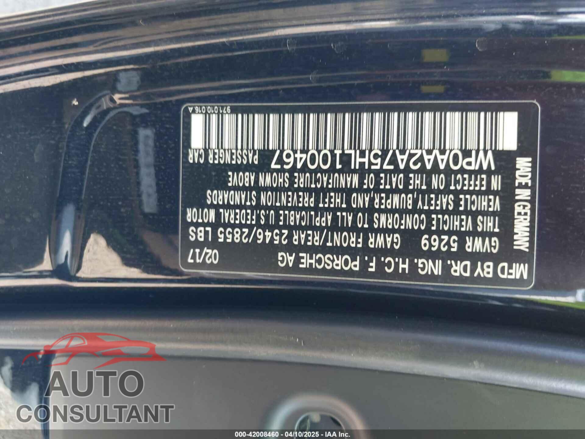 PORSCHE PANAMERA 2017 - WP0AA2A75HL100467
