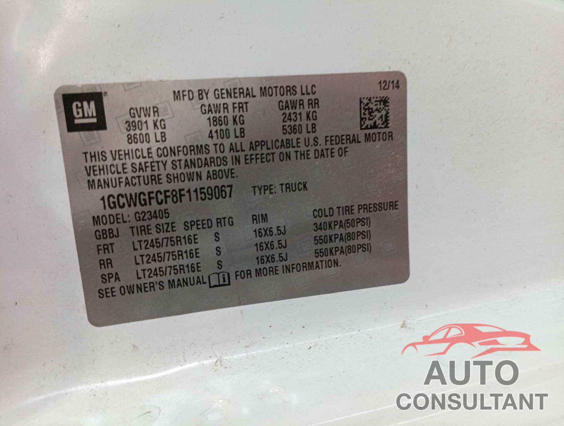 CHEVROLET EXPRESS 2500 2015 - 1GCWGFCF8F1159067