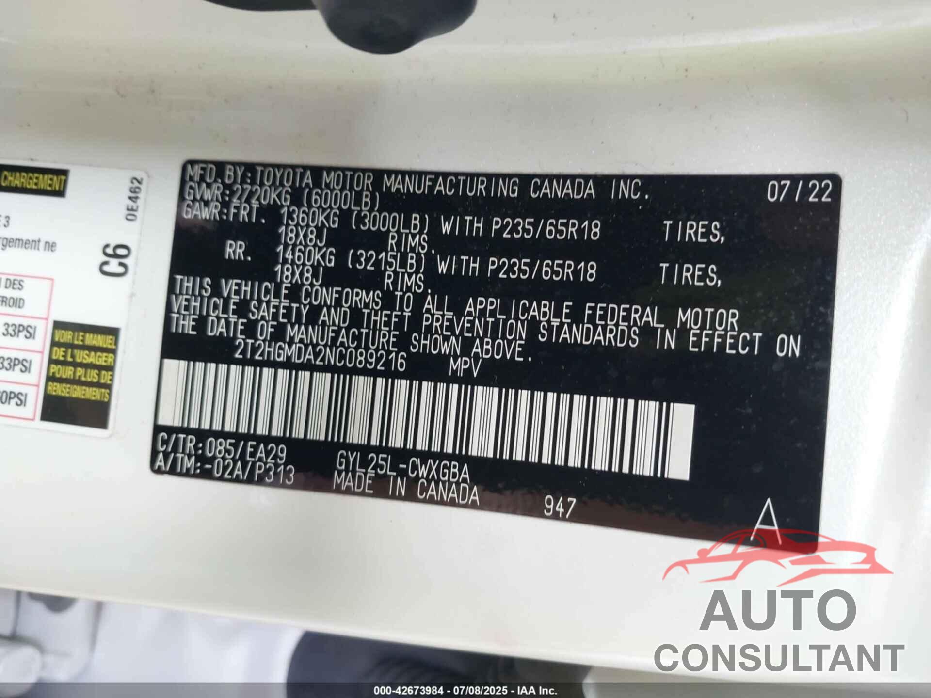 LEXUS RX 450H 2022 - 2T2HGMDA2NC089216