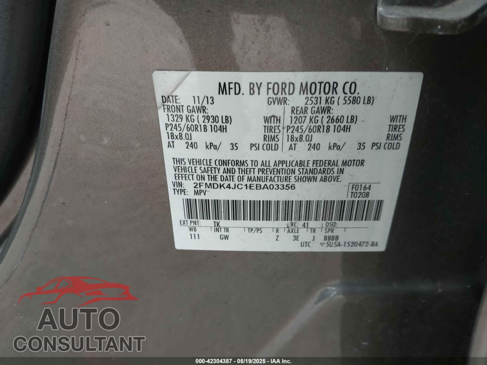 FORD EDGE 2014 - 2FMDK4JC1EBA03356