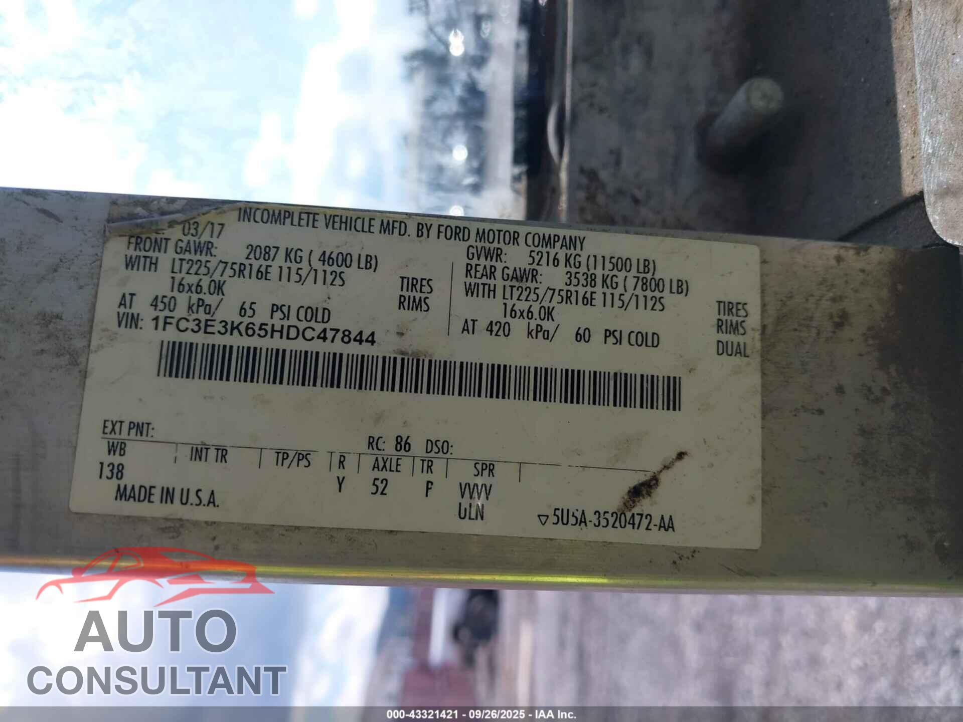 FORD E-350 STRIPPED 2017 - 1FC3E3K65HDC47844