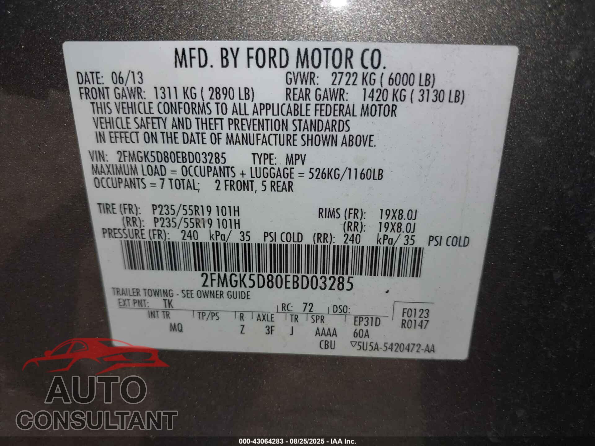 FORD FLEX 2014 - 2FMGK5D80EBD03285