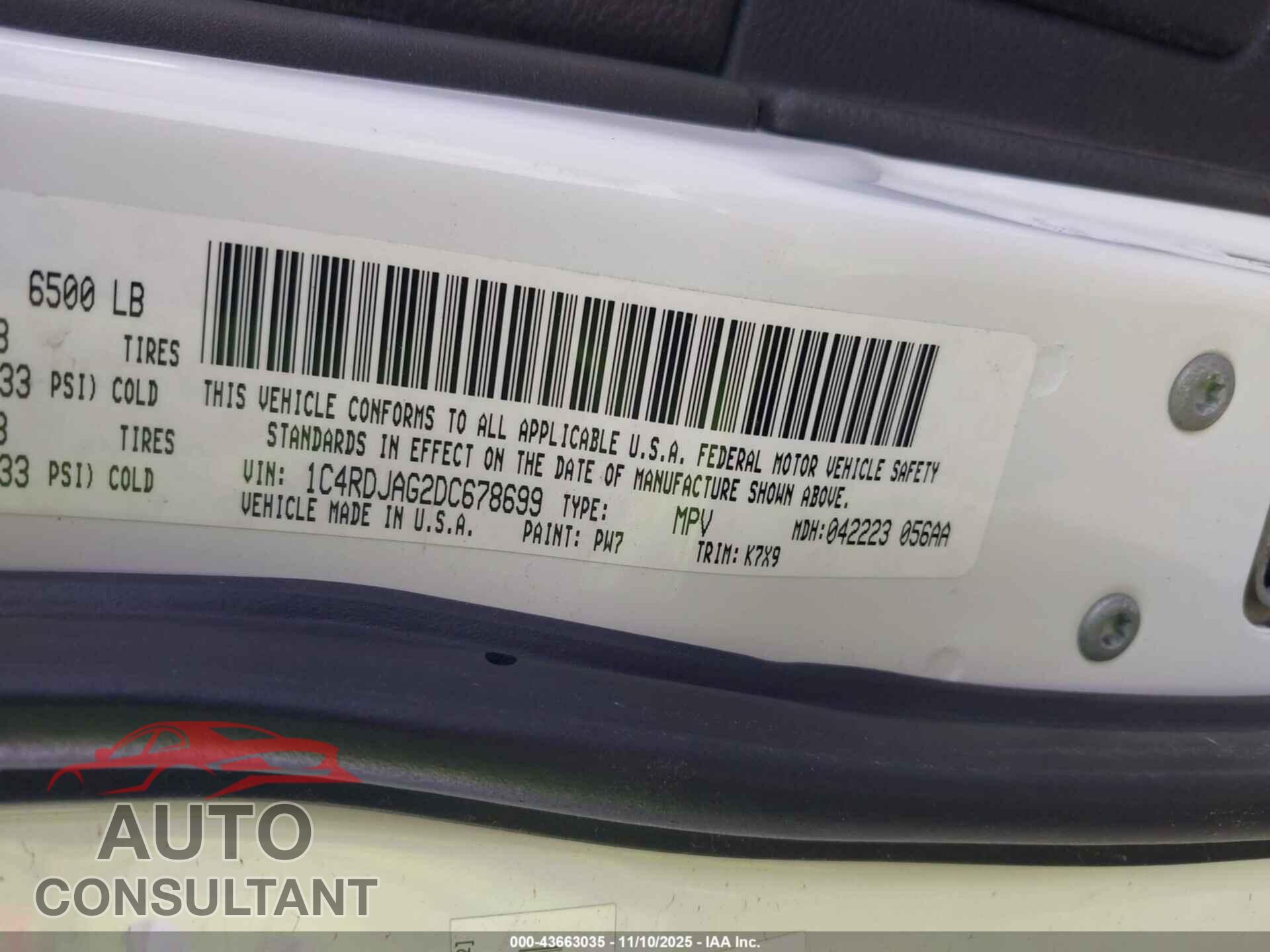 DODGE DURANGO 2013 - 1C4RDJAG2DC678699