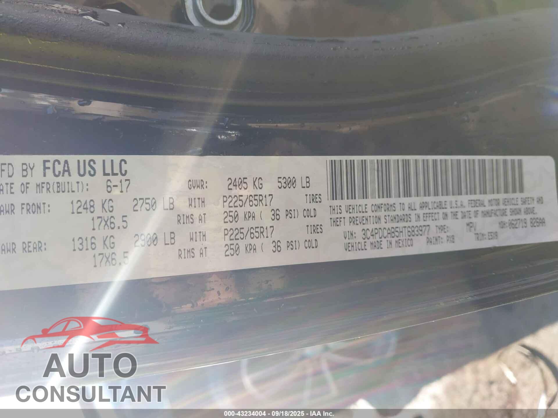 DODGE JOURNEY 2017 - 3C4PDCAB5HT683977