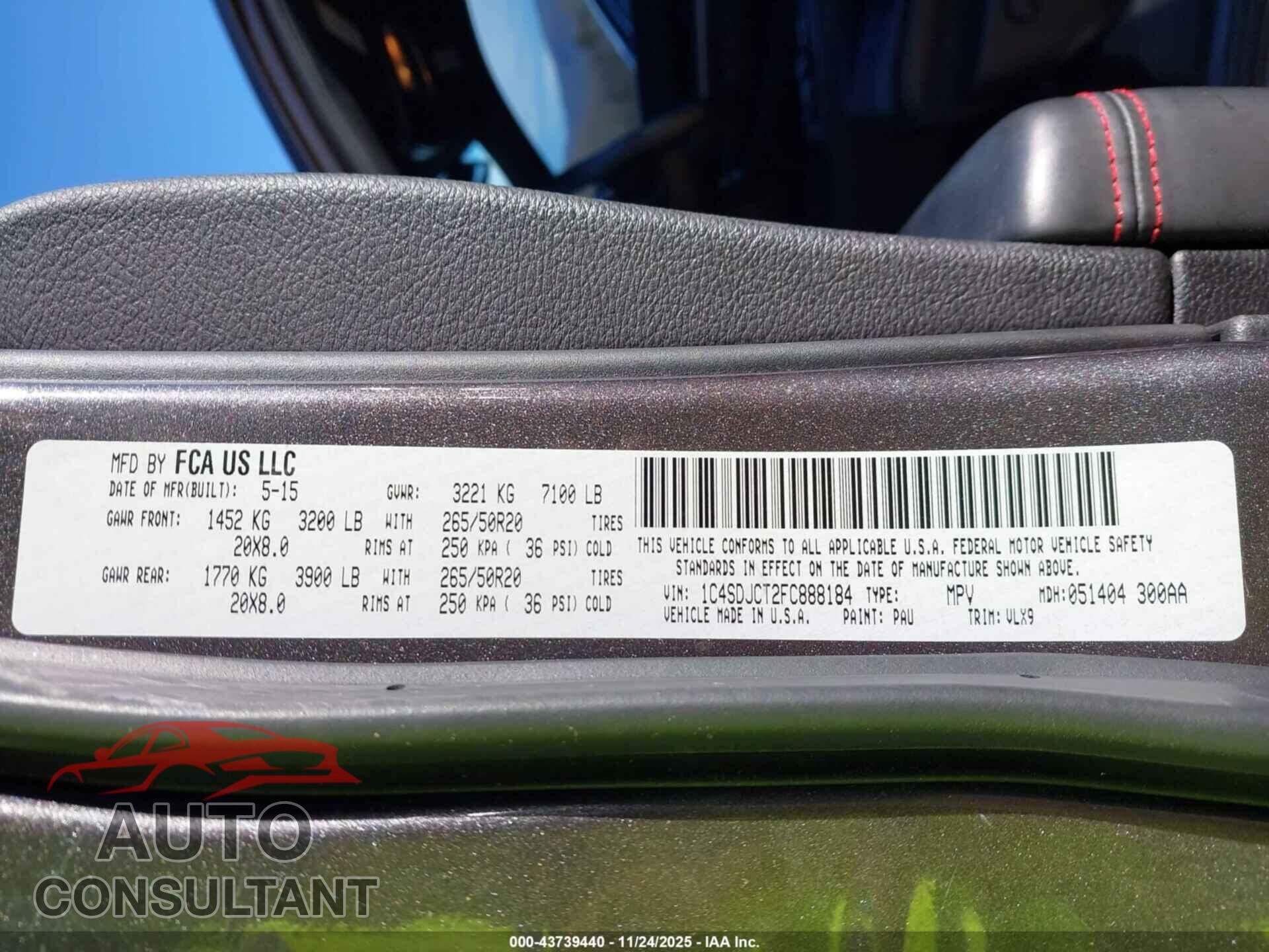 DODGE DURANGO 2015 - 1C4SDJCT2FC888184