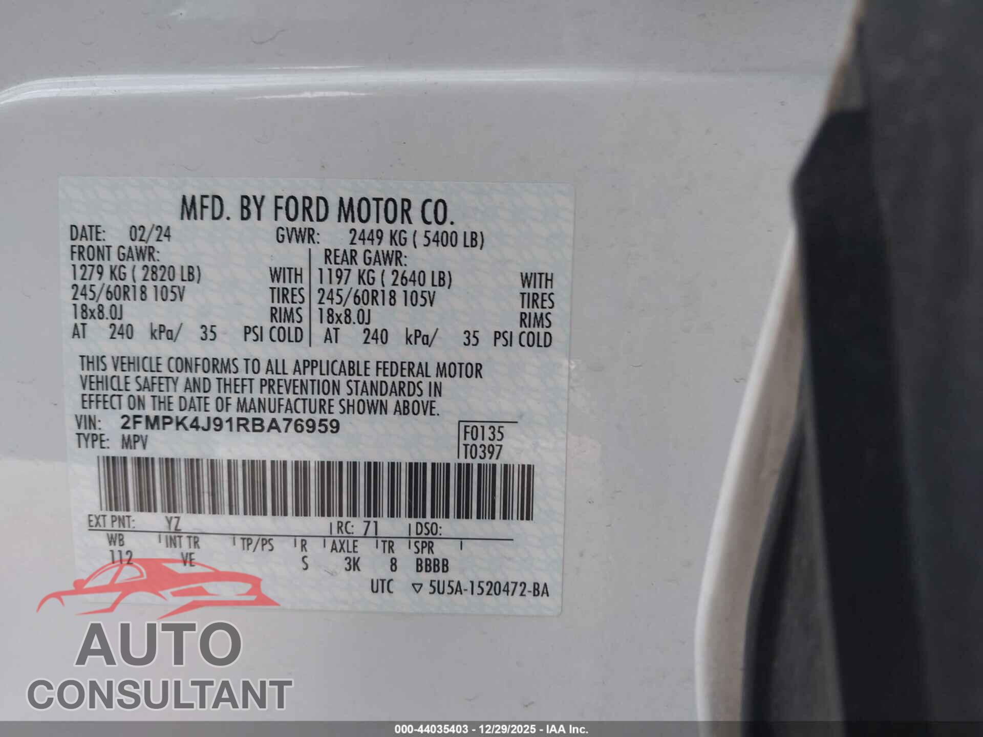 FORD EDGE 2024 - 2FMPK4J91RBA76959