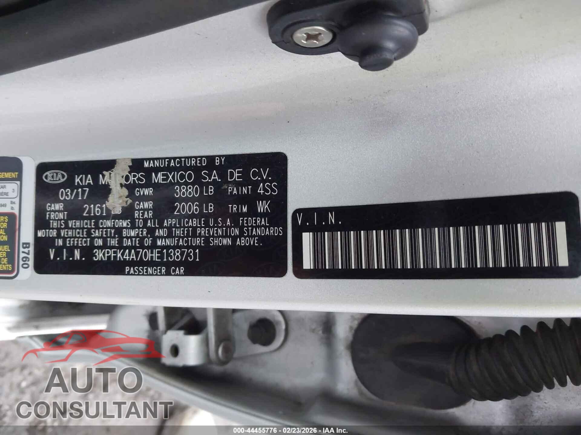 KIA FORTE 2017 - 3KPFK4A70HE138731