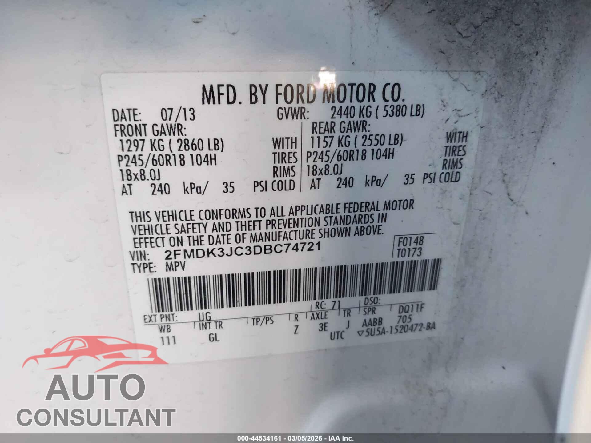 FORD EDGE 2013 - 2FMDK3JC3DBC74721