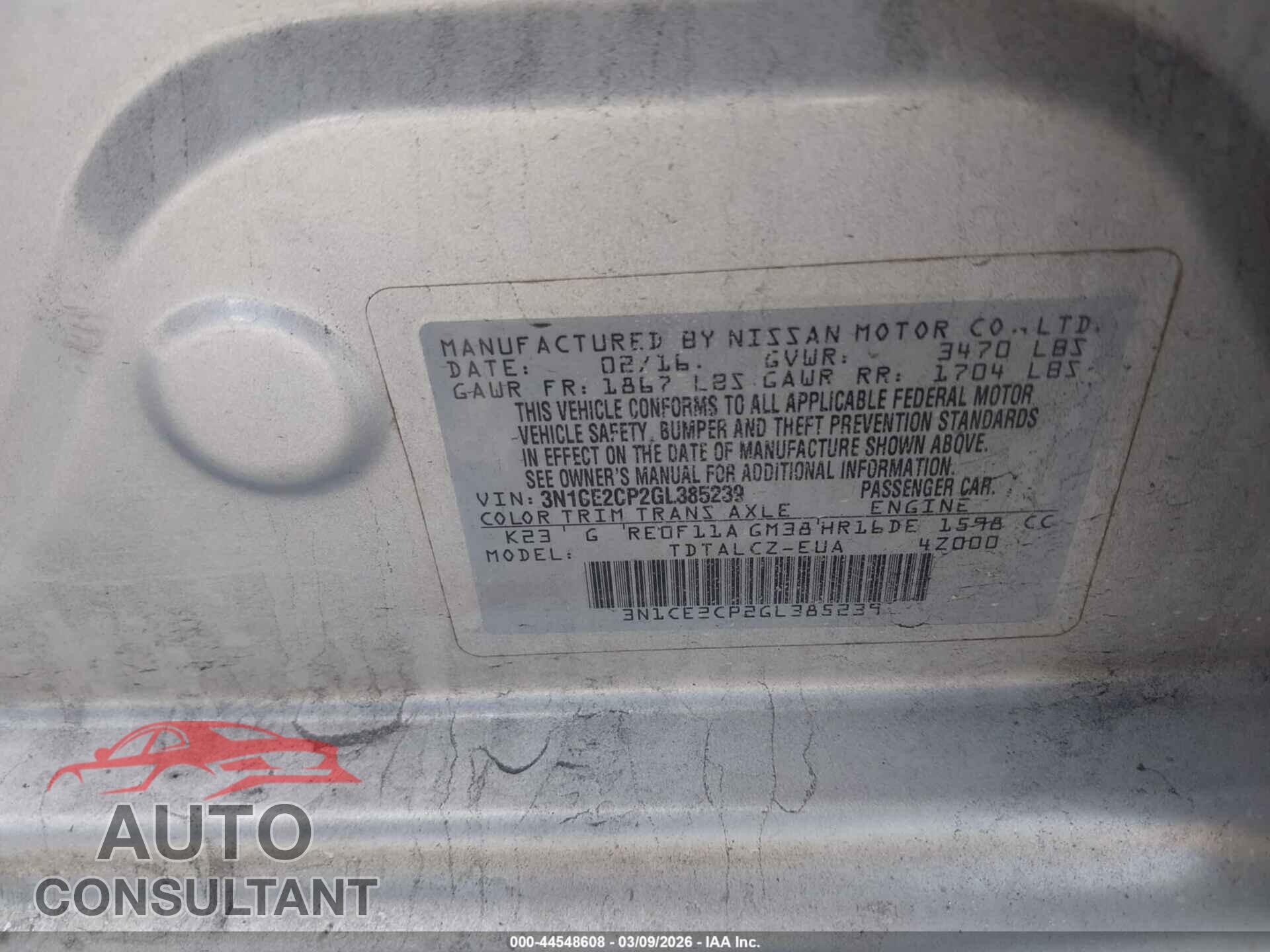 NISSAN VERSA NOTE 2016 - 3N1CE2CP2GL385239