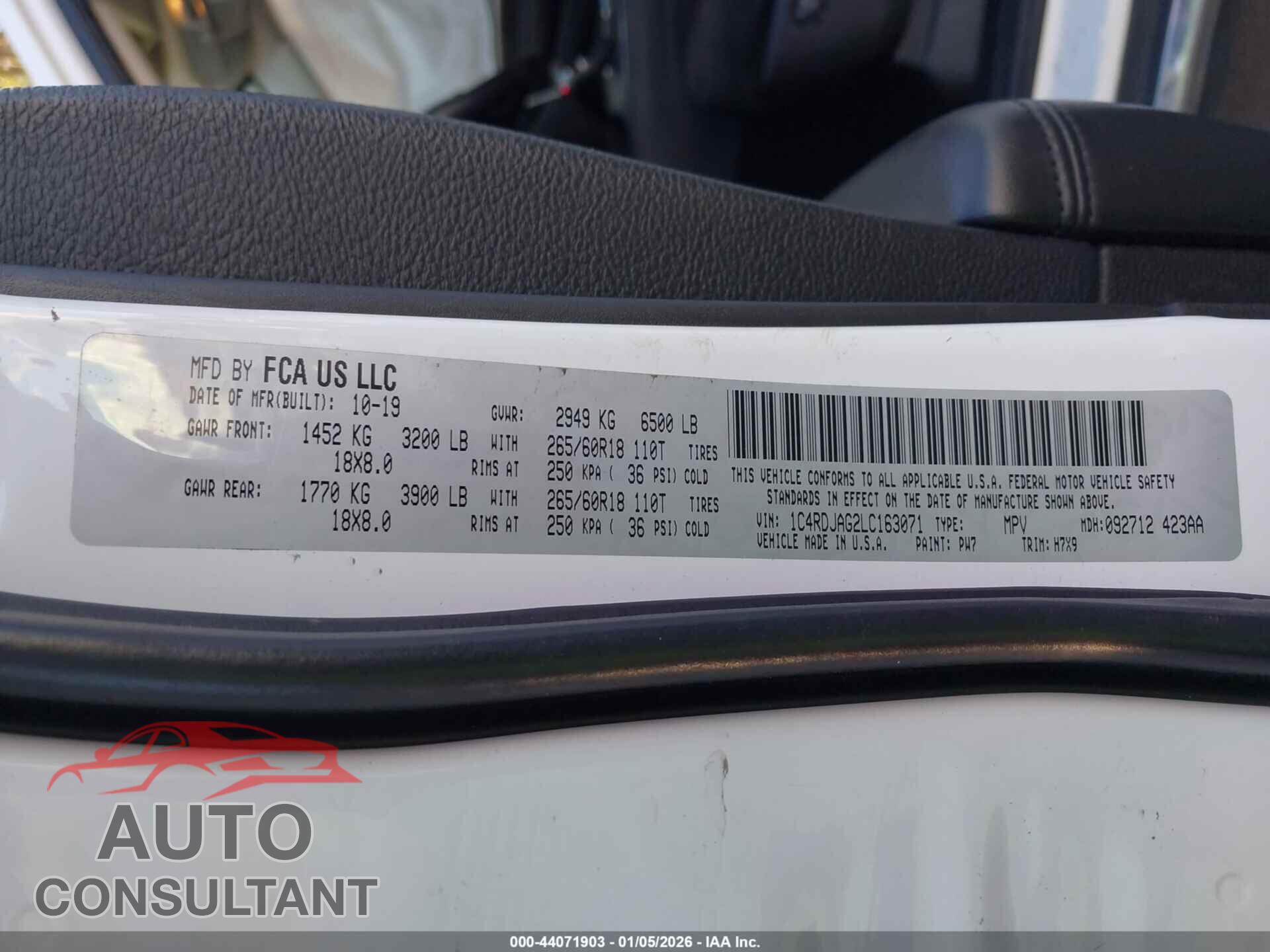 DODGE DURANGO 2020 - 1C4RDJAG2LC163071