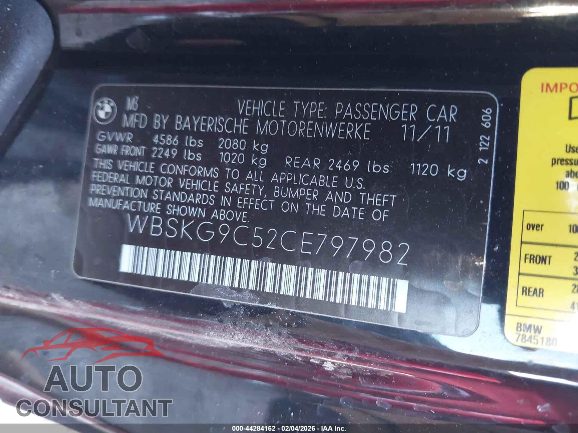 BMW M3 2012 - WBSKG9C52CE797982