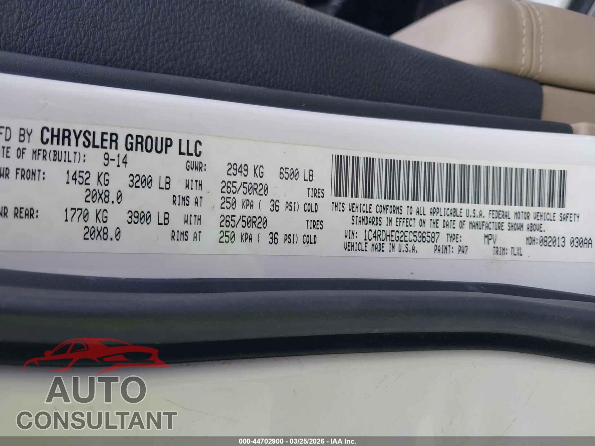 DODGE DURANGO 2014 - 1C4RDHEG2EC596587