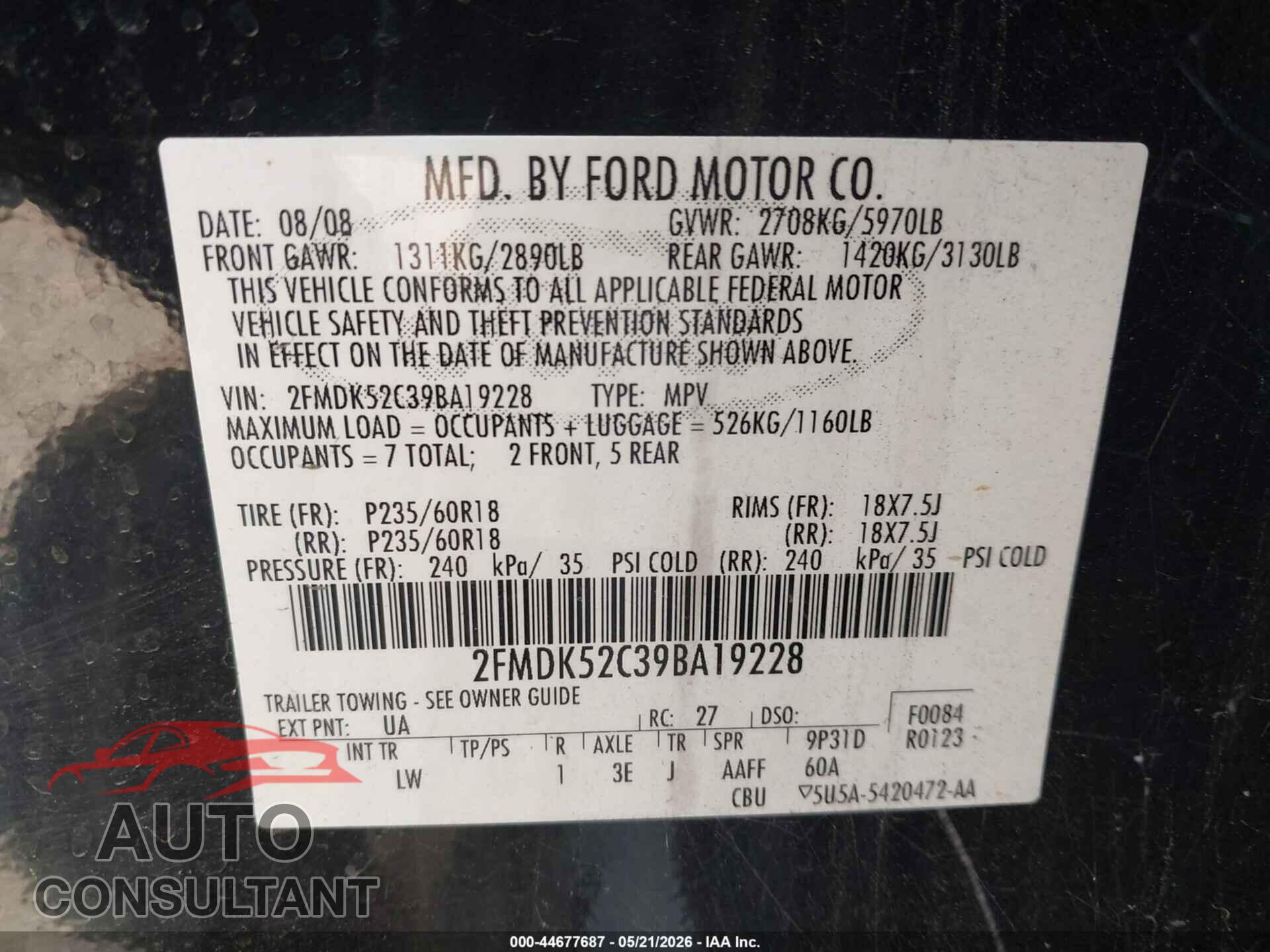 FORD FLEX 2009 - 2FMDK52C39BA19228