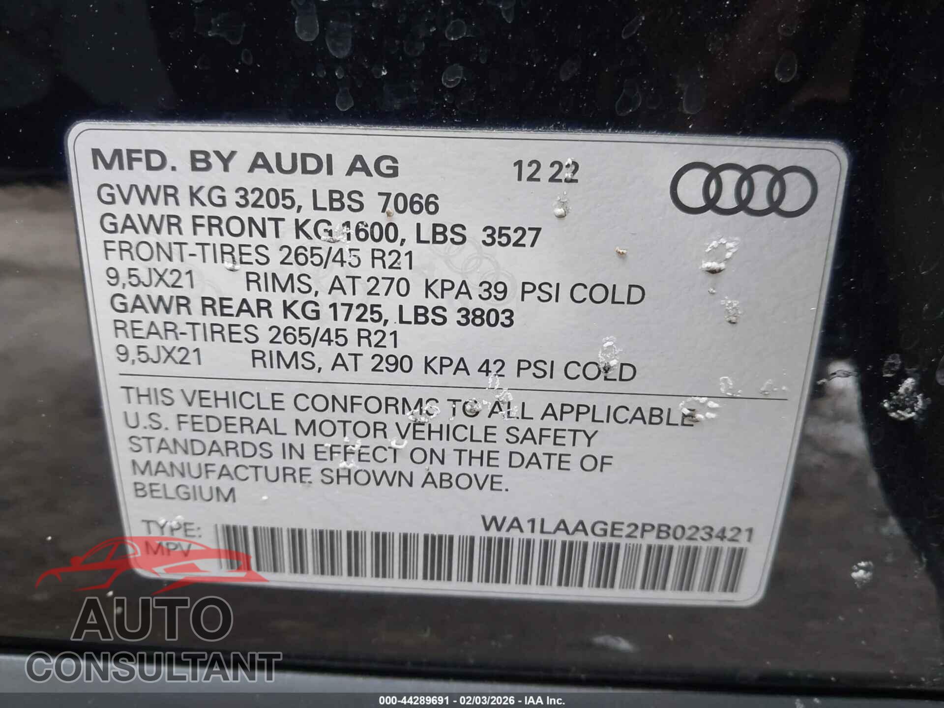 AUDI E-TRON 2023 - WA1LAAGE2PB023421