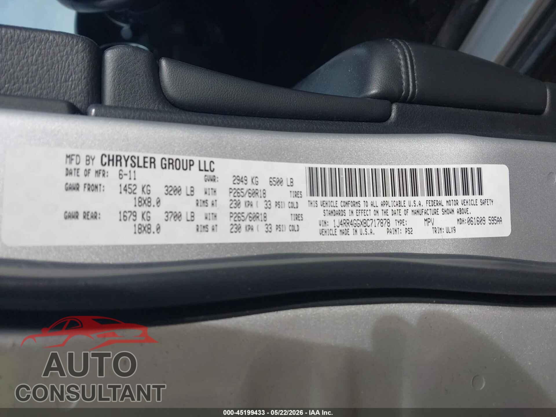 JEEP GRAND CHEROKEE 2011 - 1J4RR4GGXBC717878