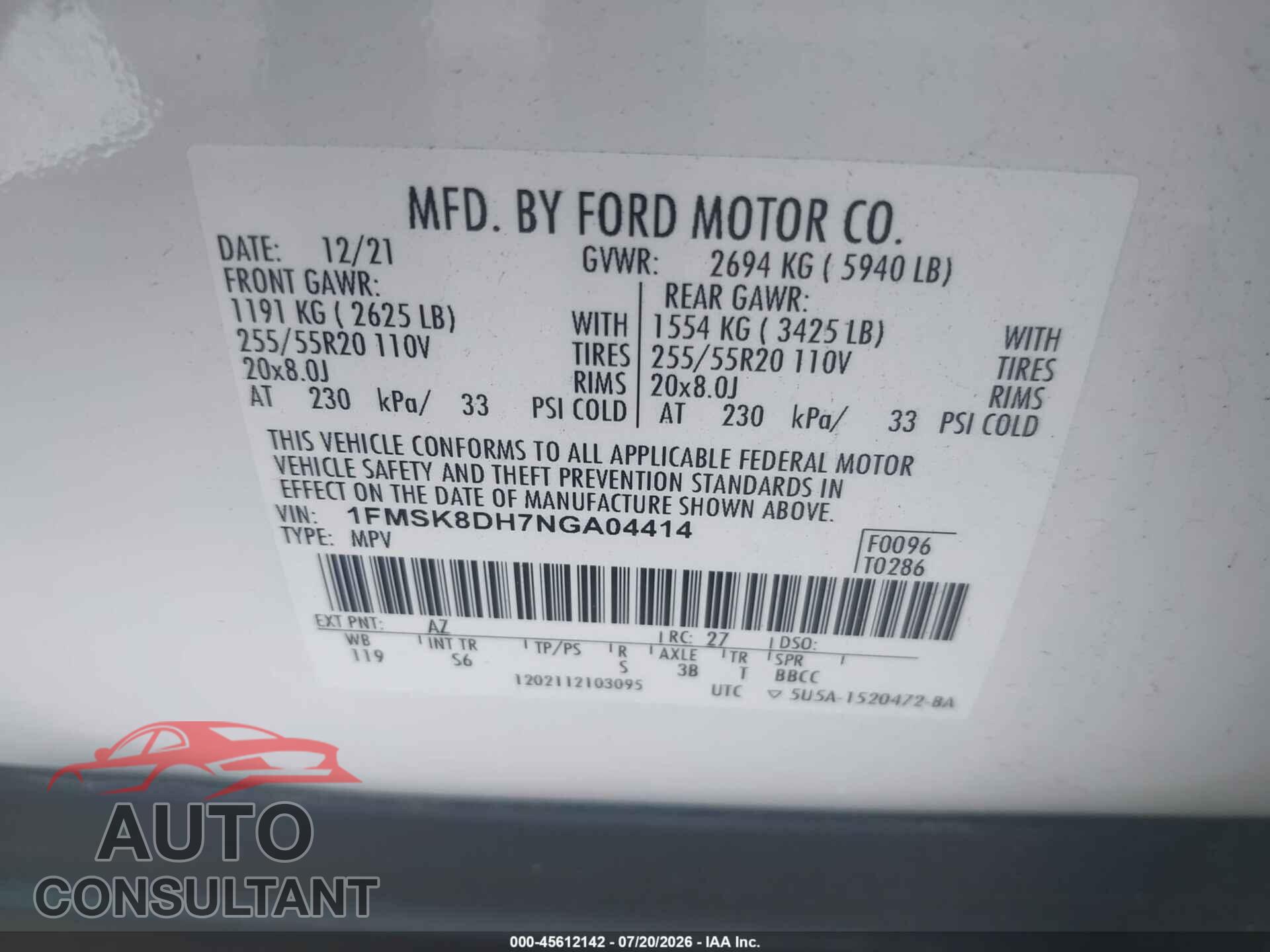 FORD EXPLORER 2022 - 1FMSK8DH7NGA04414