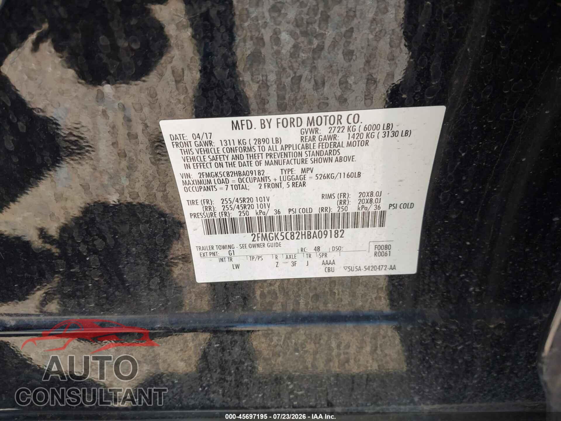 FORD FLEX 2017 - 2FMGK5C82HBA09182