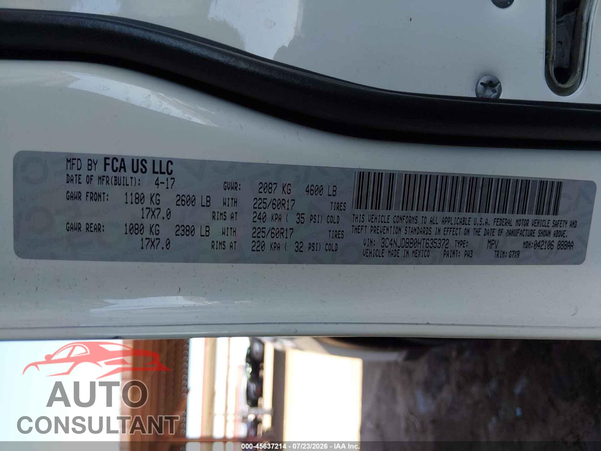 JEEP COMPASS 2017 - 3C4NJDBB0HT635372