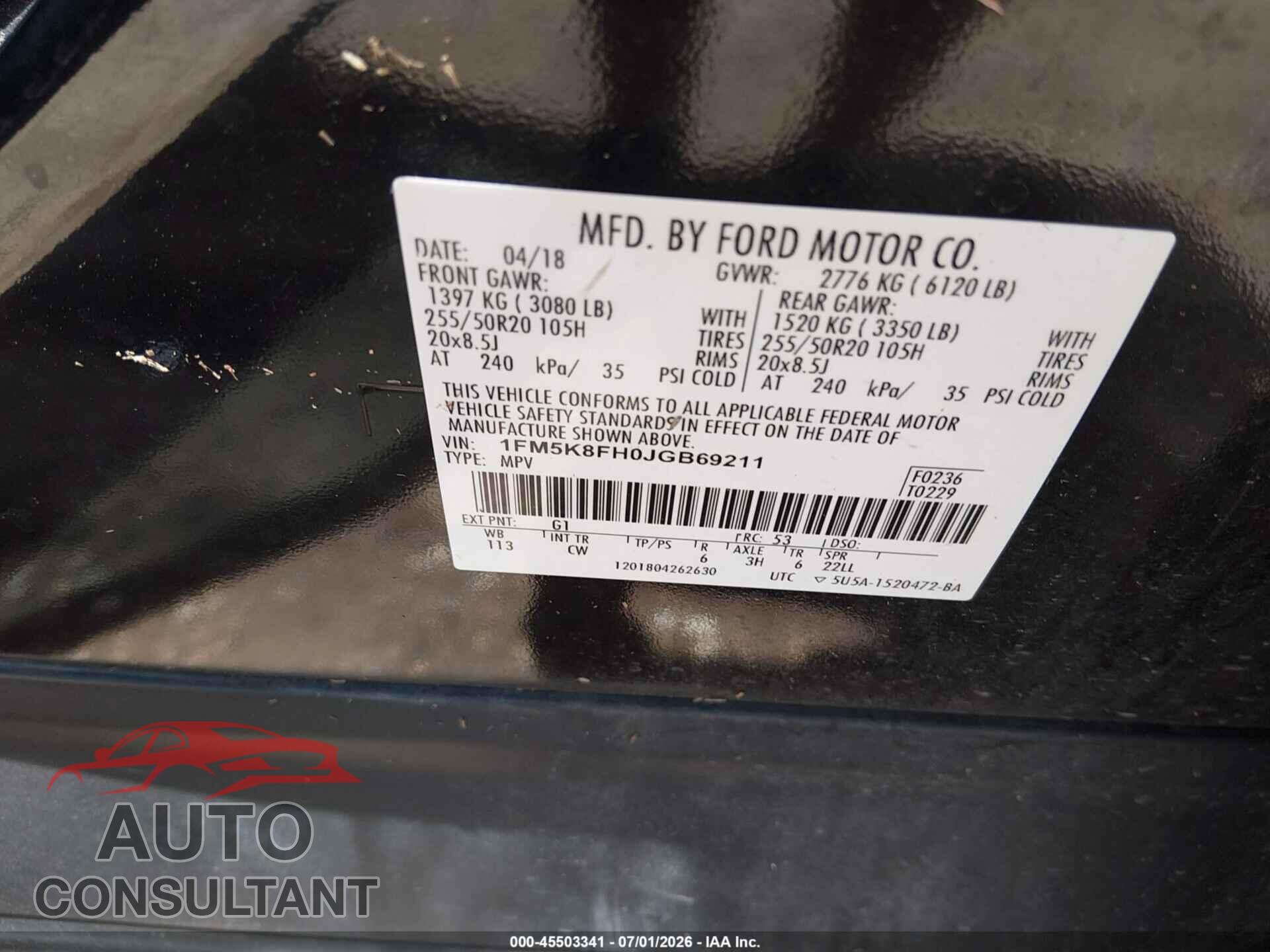 FORD EXPLORER 2018 - 1FM5K8FH0JGB69211