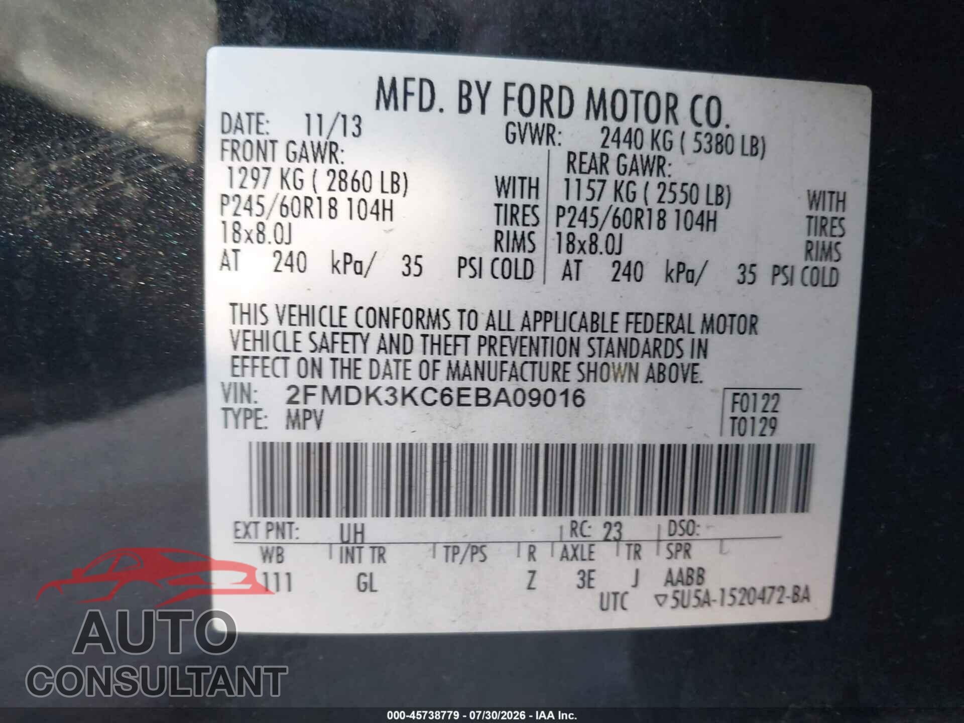 FORD EDGE 2014 - 2FMDK3KC6EBA09016